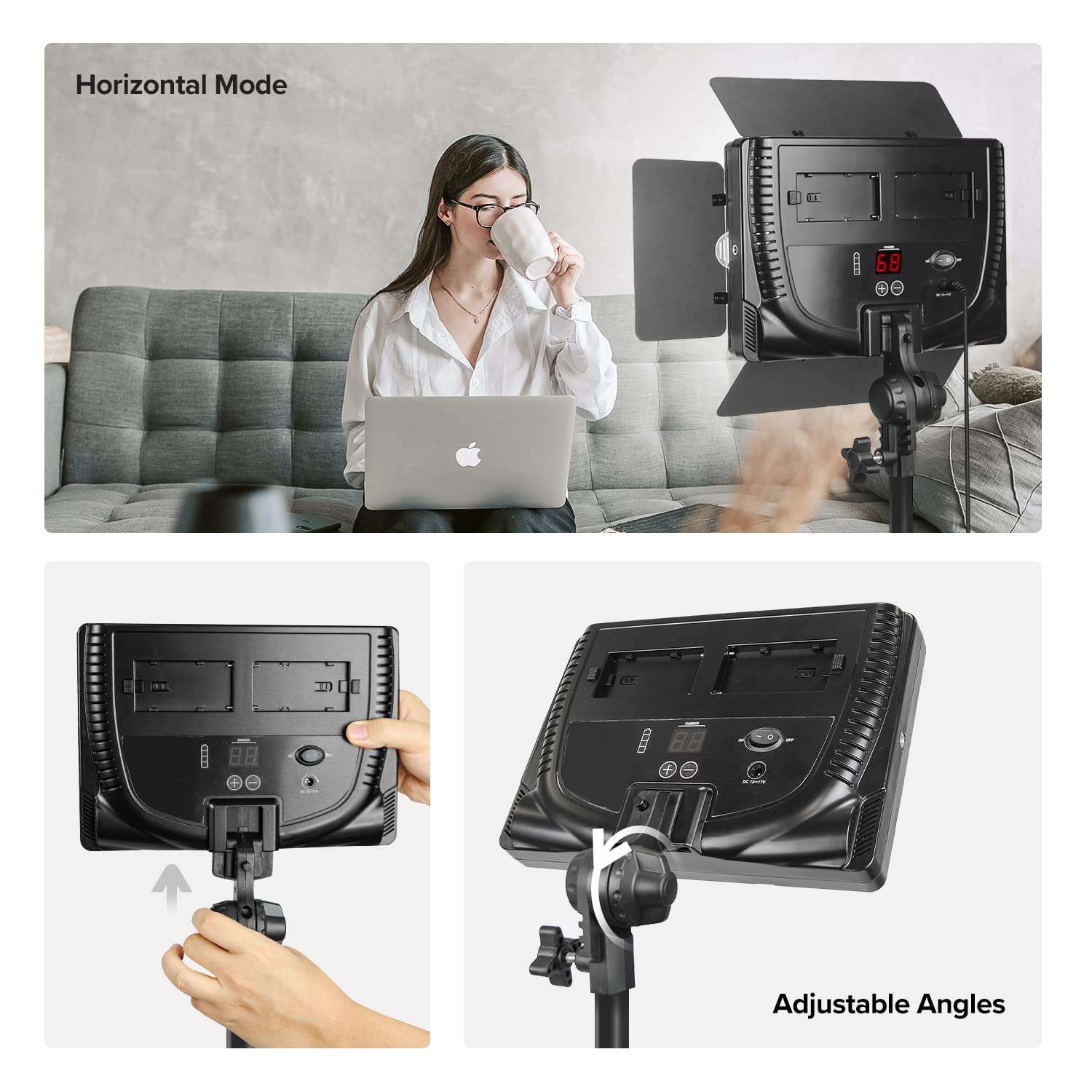 LimoStudio 504 LED Barndoor Dimmable Bi-Color Light, 78" Stand, Batteries, Battery Charger Kit, and Color Gels for Studio Photography, Video Shooting, AGG2834 3