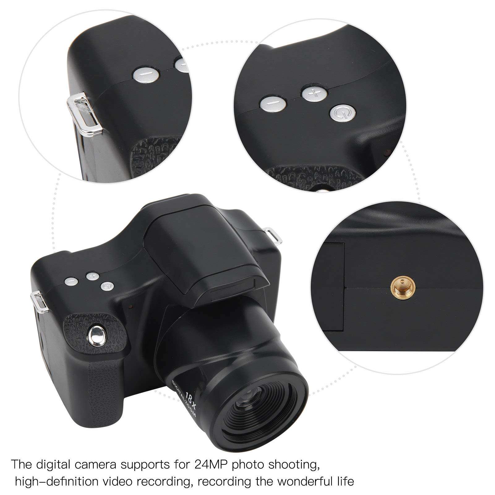 LCD Screen Camera, Video Camera, Black Portable Built‑in Flash Light USB Charging for Family Gatherings Outdoor Travel(Standard Version + Wide-Angle Lens) 4