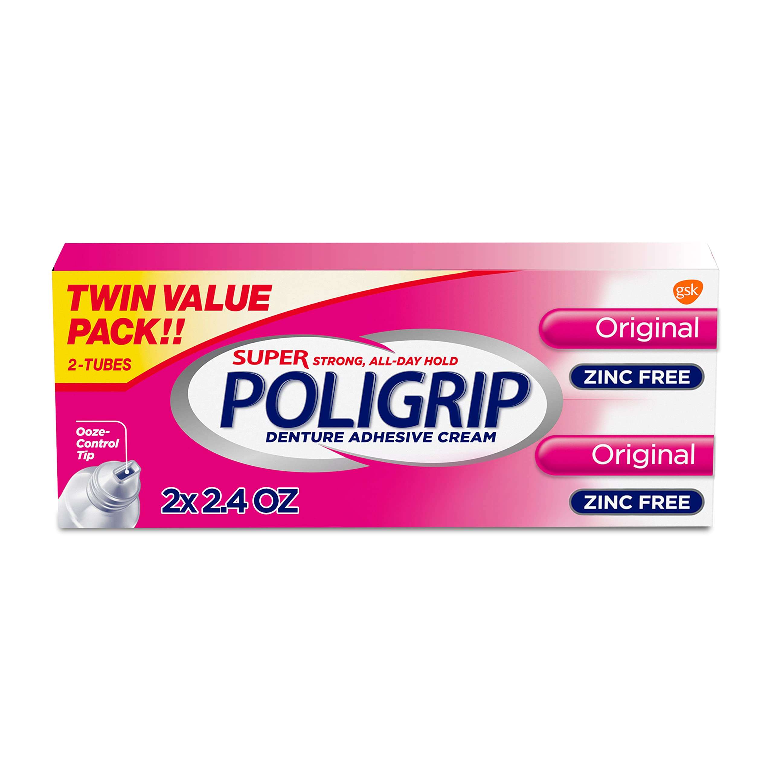 Poli-grip Super Denture Adhesive Cream - 2.4 oz (68 g) Twin Pack 1