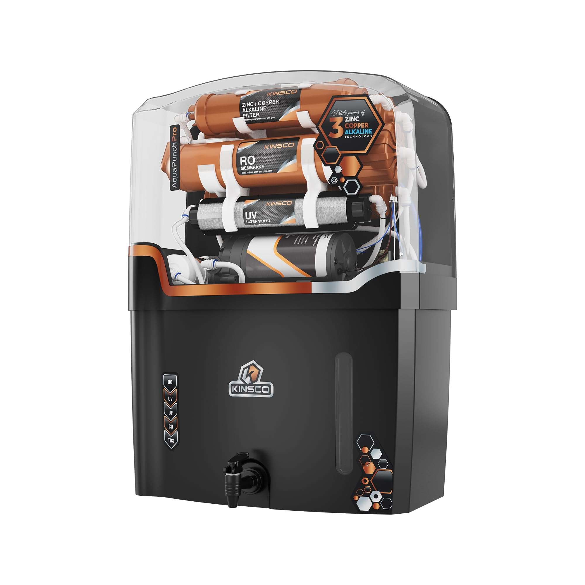 Kinsco Aqua Punch Pro With ISI Mark RO+UV+UF+TDS Adjuster 18 L RO + UV + CU Guard + Alkaline Enhancer + Mineral Water Purifier (Black) 4