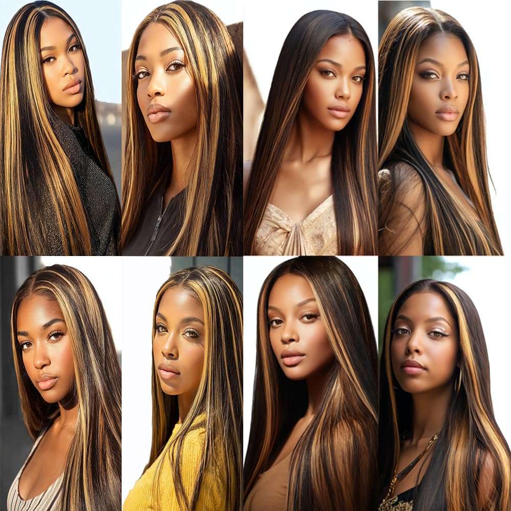 BilltiiWW Honey Blonde Highlight P1B27 Straight Bundles Ombre #1B Mixed With #27 two tone Brazilian Human Hair Weave Wet and Wavy for Black Women 16 18 20 Inch 3