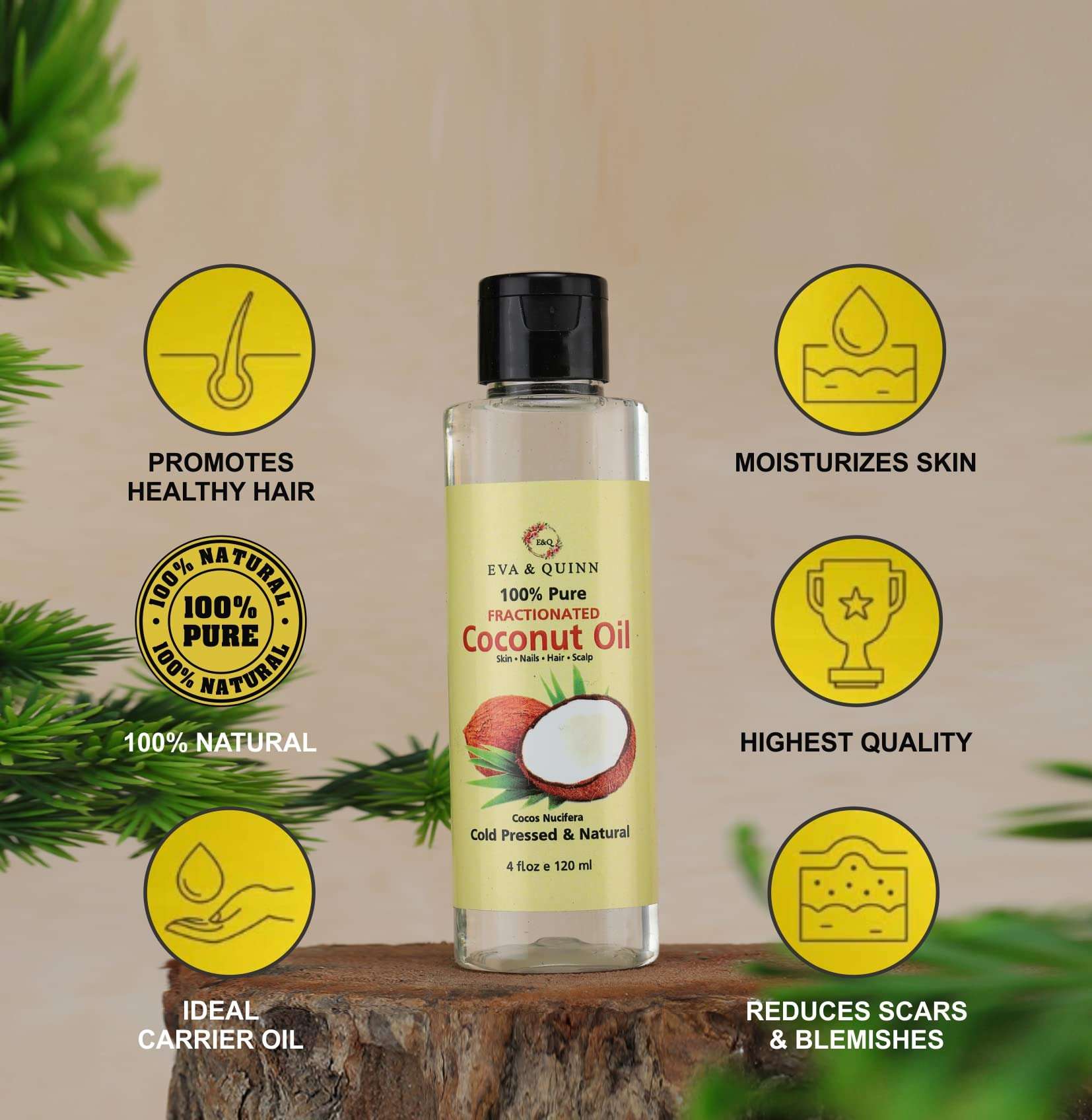 Eva & Quinn Fractionated Coconut Oil, 120 ML - 100% Pure Cold Pressed, Natural Anti Aging Moisturizer for Skin, Hair, Face, Aromatherapy Carrier Oil 6