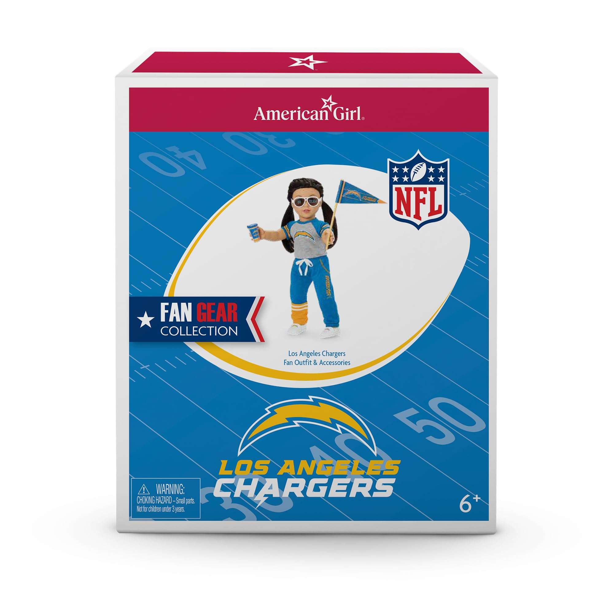 American Girl Los Angeles Chargers 18 inch Doll Fan Outfit and Accessories, Blue and Yellow, 6 pcs, Ages 6+ 5