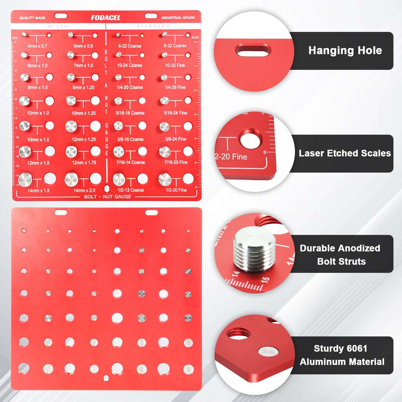 FODACEL Thread Checker, 28 Nut and Bolt Thread Checker, Accurate Size, Thick Enough Bolt Size and Thread Gauge Identifier, Clear Markings, Standard Ruler with Inches and Centimeters On Both Sides 6