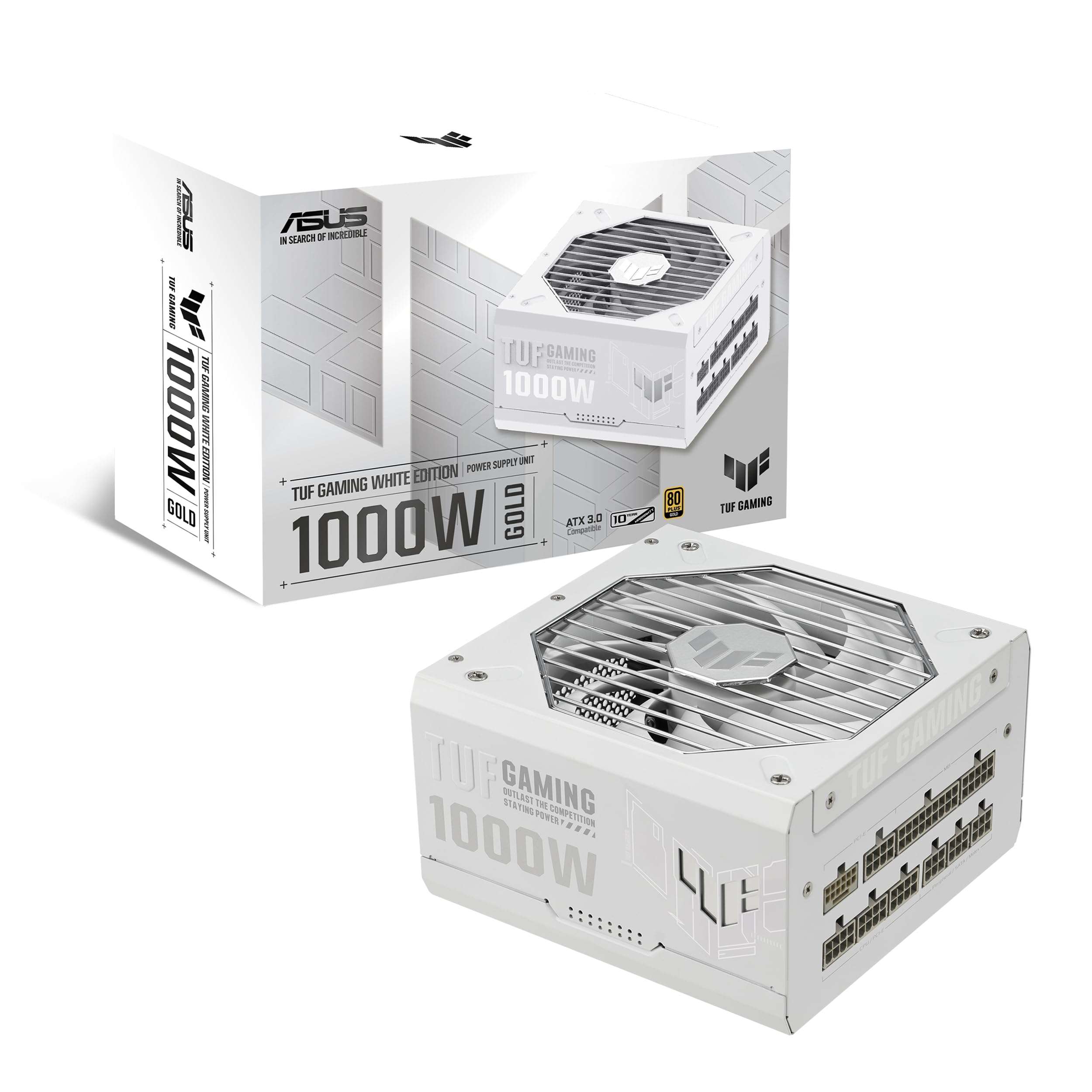ASUS TUF Gaming 1000W Gold White Edition (1000 Watt, Fully Modular Power Supply, 80+ Gold Certified, Military-Grade Components, Dual Ball Bearing, Axial-tech Fan, PCB Coating, 10 Year Warranty) 1