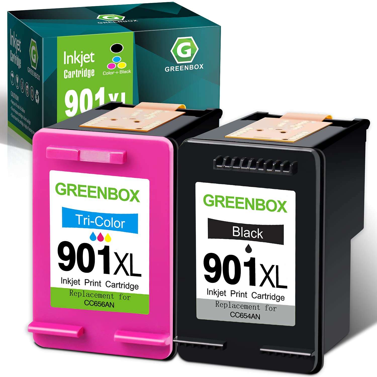 GREENBOX Remanufactured 901 Ink Cartridges for HP 901 901XL Ink Cartridges for Officejet 4500 J4680 J4580 J4550 J4550 J4540 J4500 J4680c G510n G510g G510a (High Yield, 1 Black 1 Tri-Color) 1