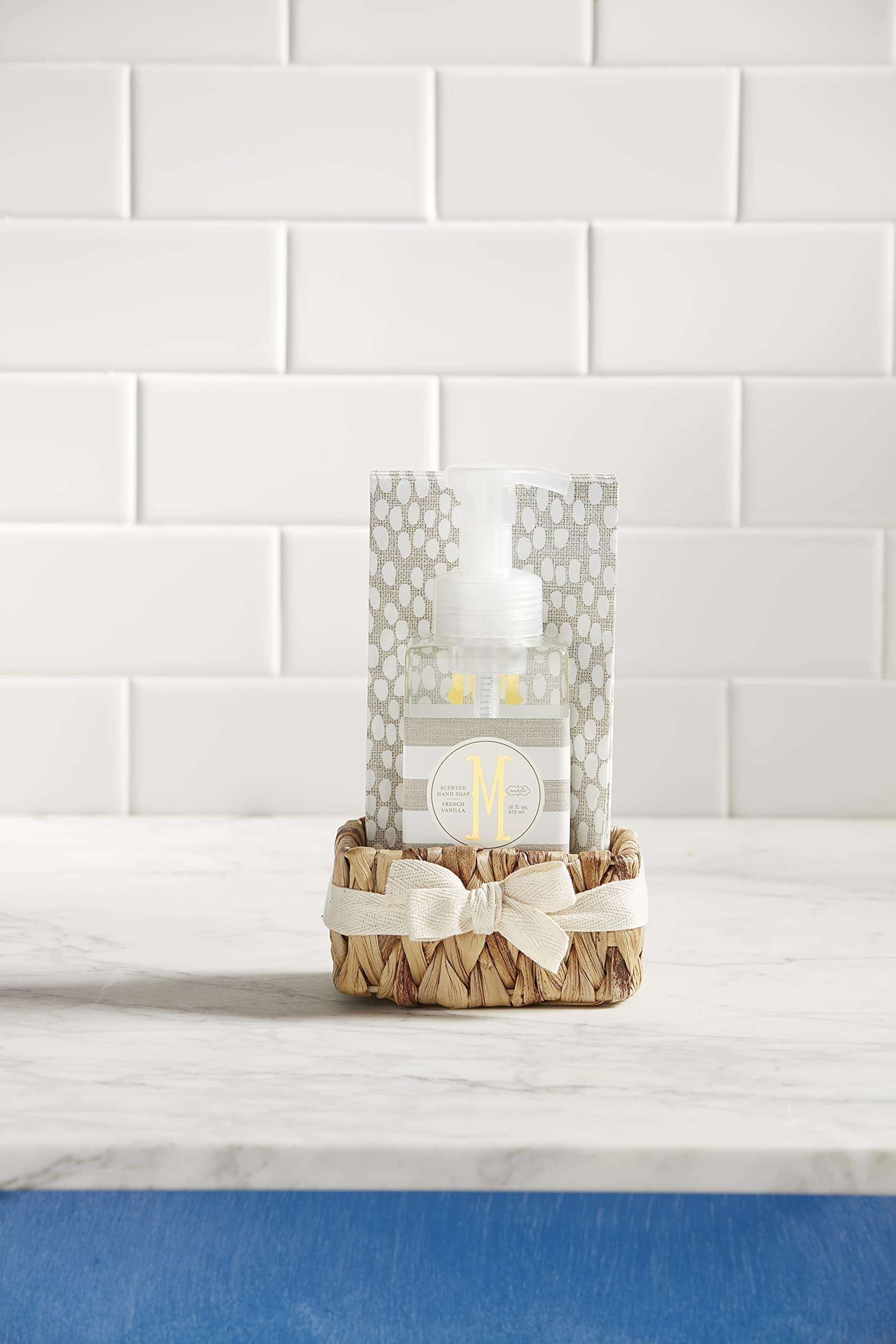 Mud Pie, Letter W Initial French Vanilla Scented Hand Towel Set, soap 17 oz | Napkins 7 3/4" x 4" | Basket 2 1/2" x 4 1/4" x 3 1/2" 3