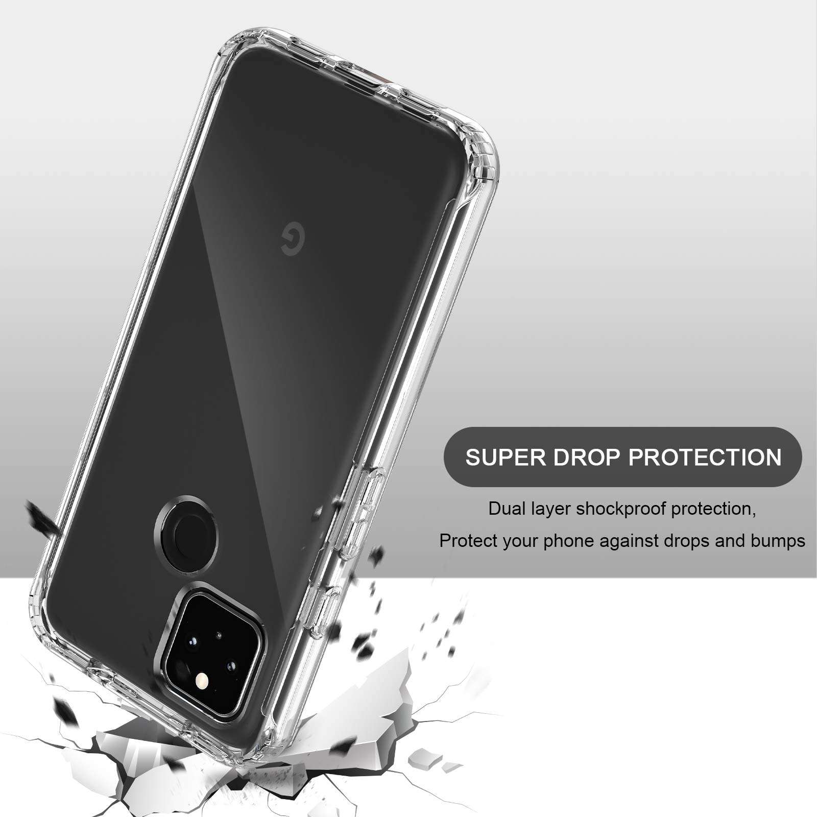 iMangoo for Google Pixel 4A 5G Case Transparent Heavy Duty Protective Slim Cover Anti-Slick Dual Layer Soft Back Shell + Hard PC Front Open Frame Phone Cases for Google Pixel 4A 5G Version 2020 Clear 4