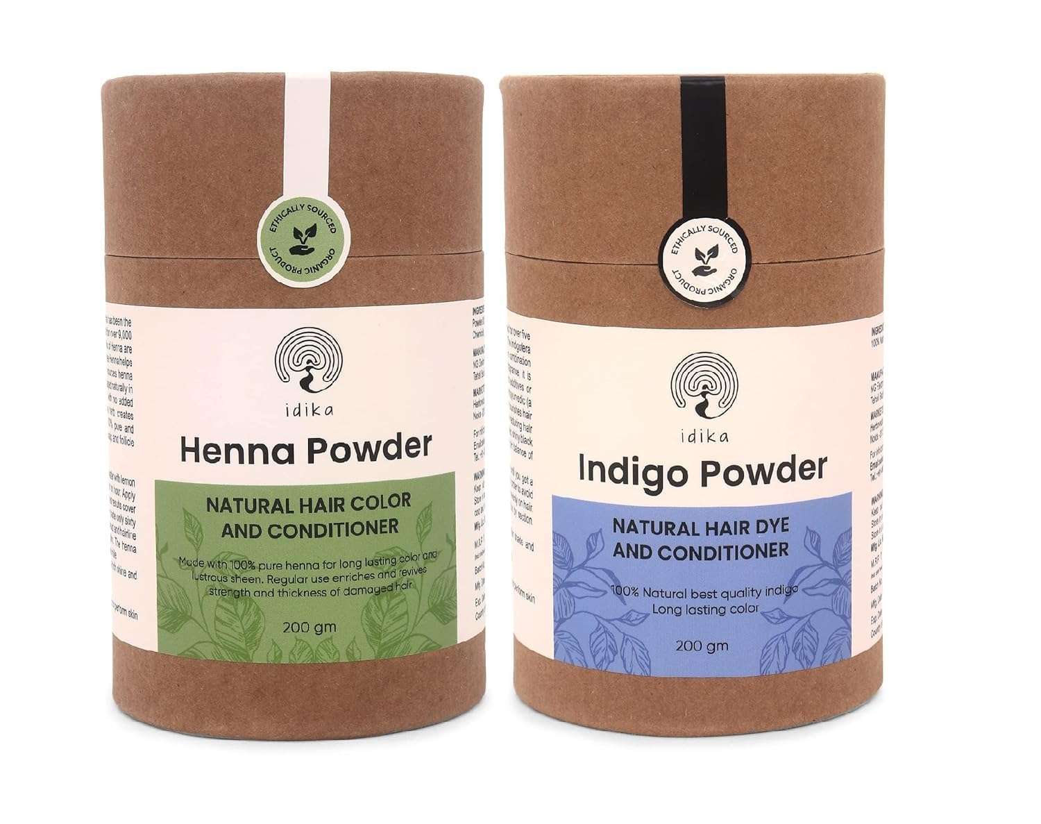 Idika Henna & Indigo Organic Hair Color Kit - 100% Natural Henna & Indigo for Black Hair Color - Herbal Mehandi Powder & Natural Hair Conditioner, Protects Hair from Damage - Pack of 2 (200g Each) 1