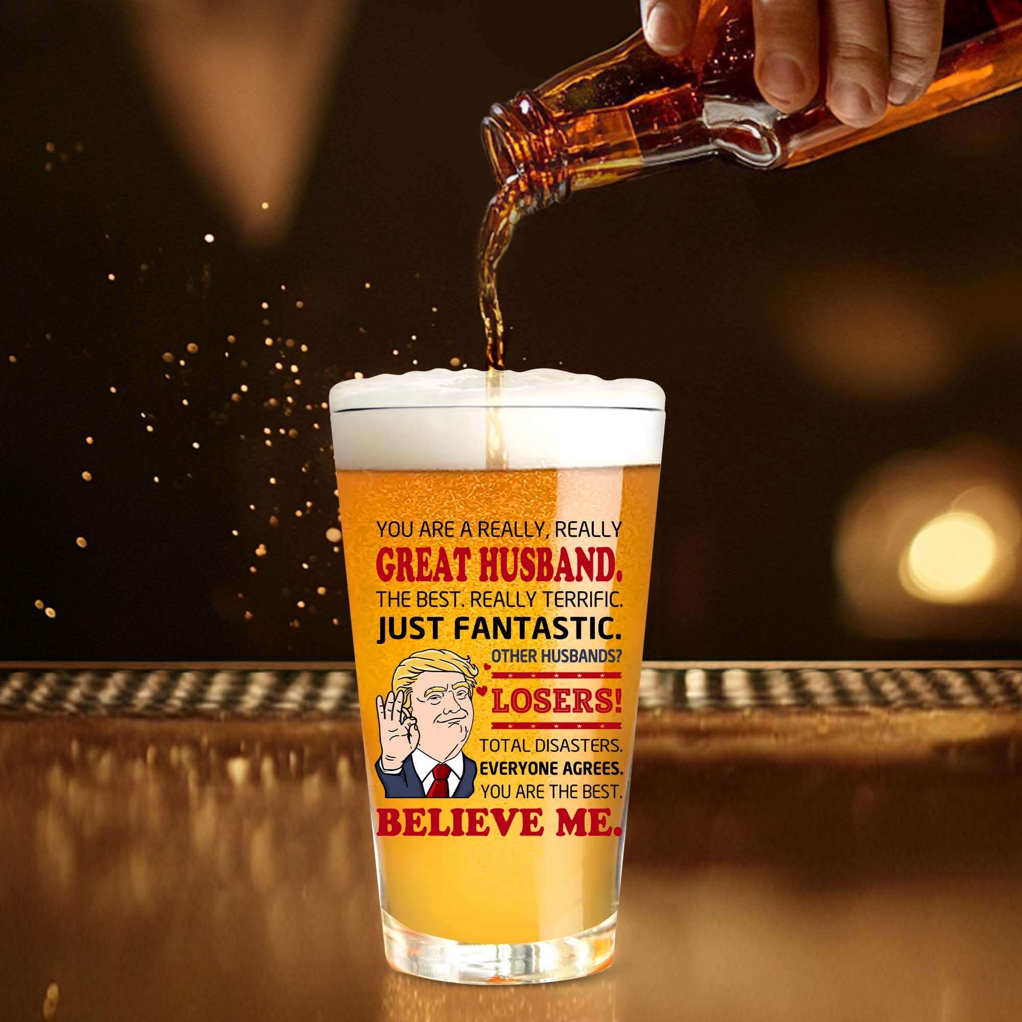 JYOGEJ Husband Gifts - Beer Pint Glass For Hubby - Great Husband Gift - Father's Day, Birthday Gift Idea For Husbands From Wife, Bride - Beer Glass 16OZ For Men 4