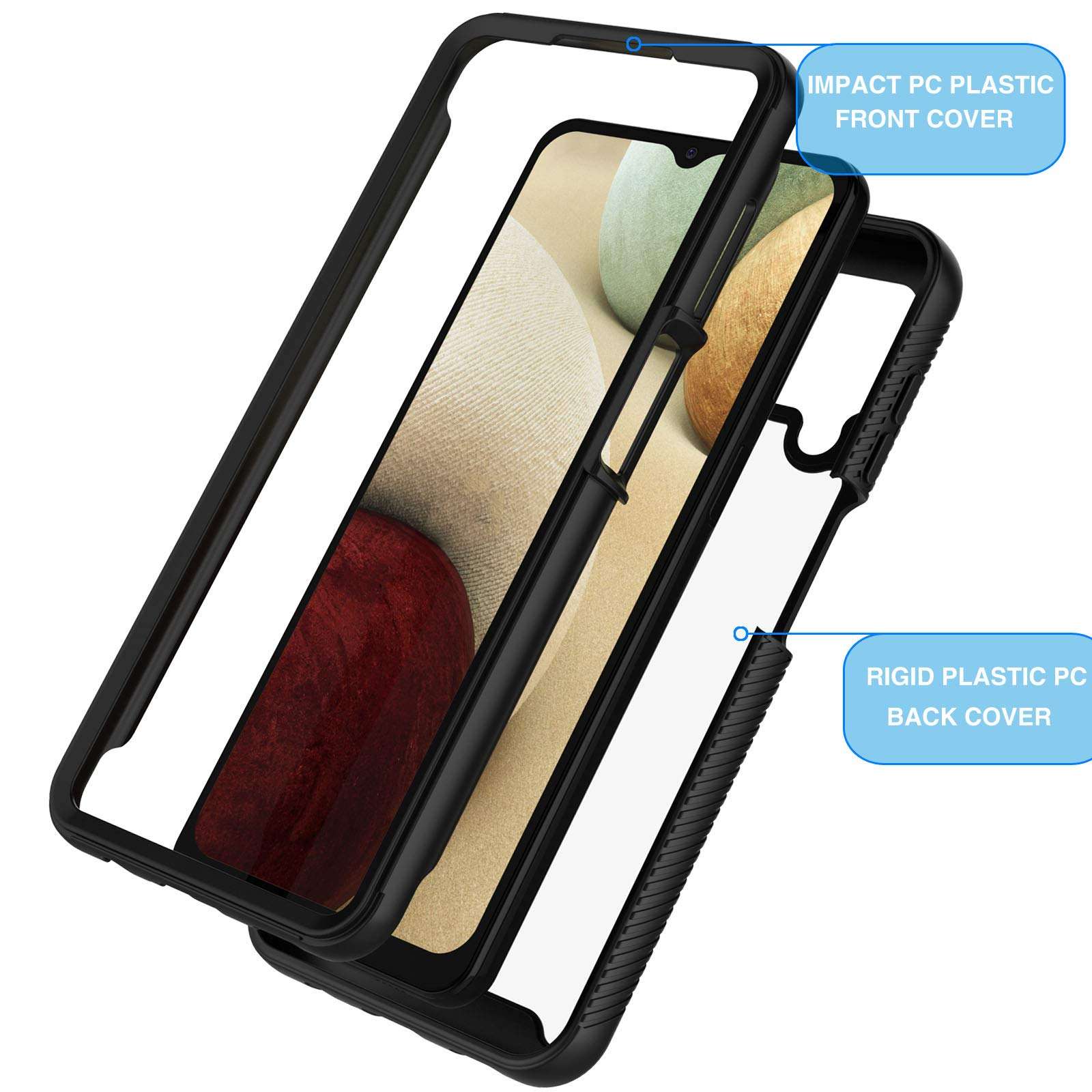 Galaxy A12 Case, Galaxy A12 5G Clear Case, Tekcoo [Tduke] Shock Absorbing Scratch Resistant Full Body Sturdy Cover Grip Plastic Bumper Transparent Protective Hard Cases for Samsung A12 [Black] 6