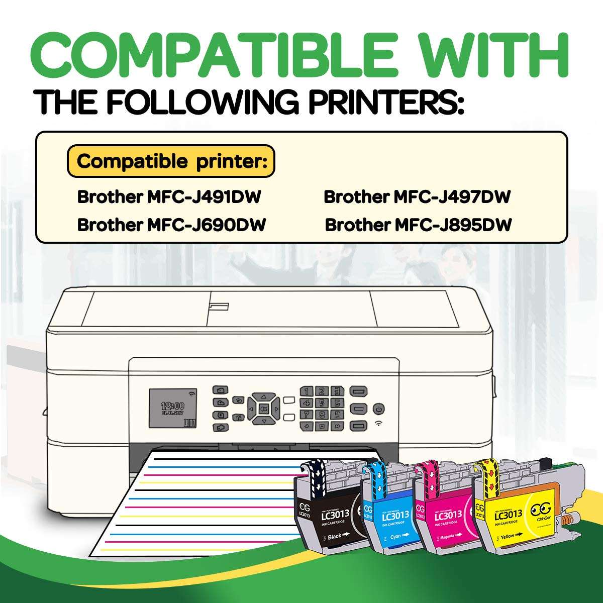 CHINGER LC3013 Compatible Replacement for Brother LC3013 LC-3013 Ink Cartridges High Yield for Brother MFC-J491DW MFC-J895DW MFC-J690DW MFC-J497DW Printer(2 Black, 2 Cyan, 2 Magenta, 2 Yellow, 8 Pack) 2