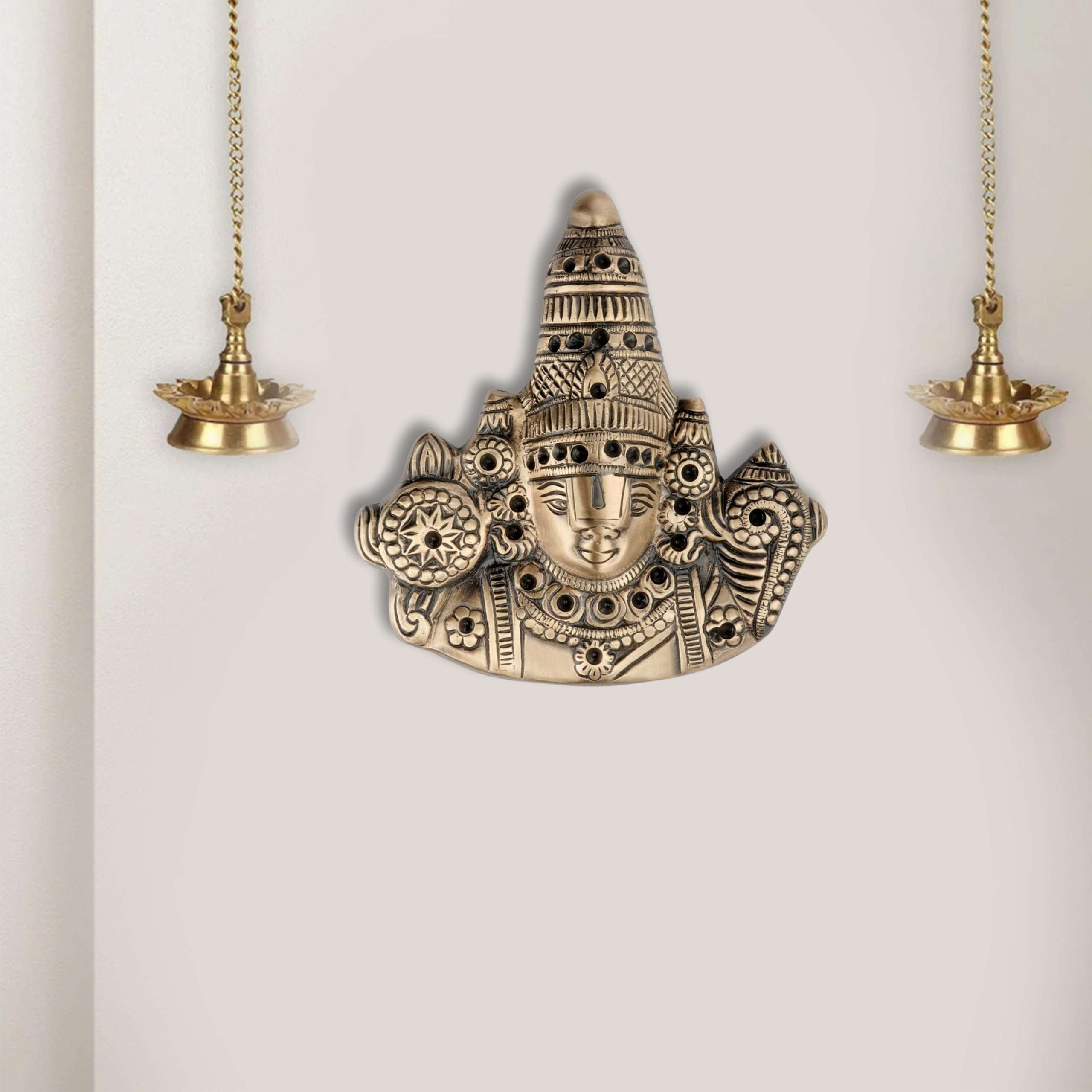 DEVDECOR Brass Idol of Lord Tirupati Balaji Lord Sri Venkateswara Balaji Face Wall Hanging 16 Inch Brown 1