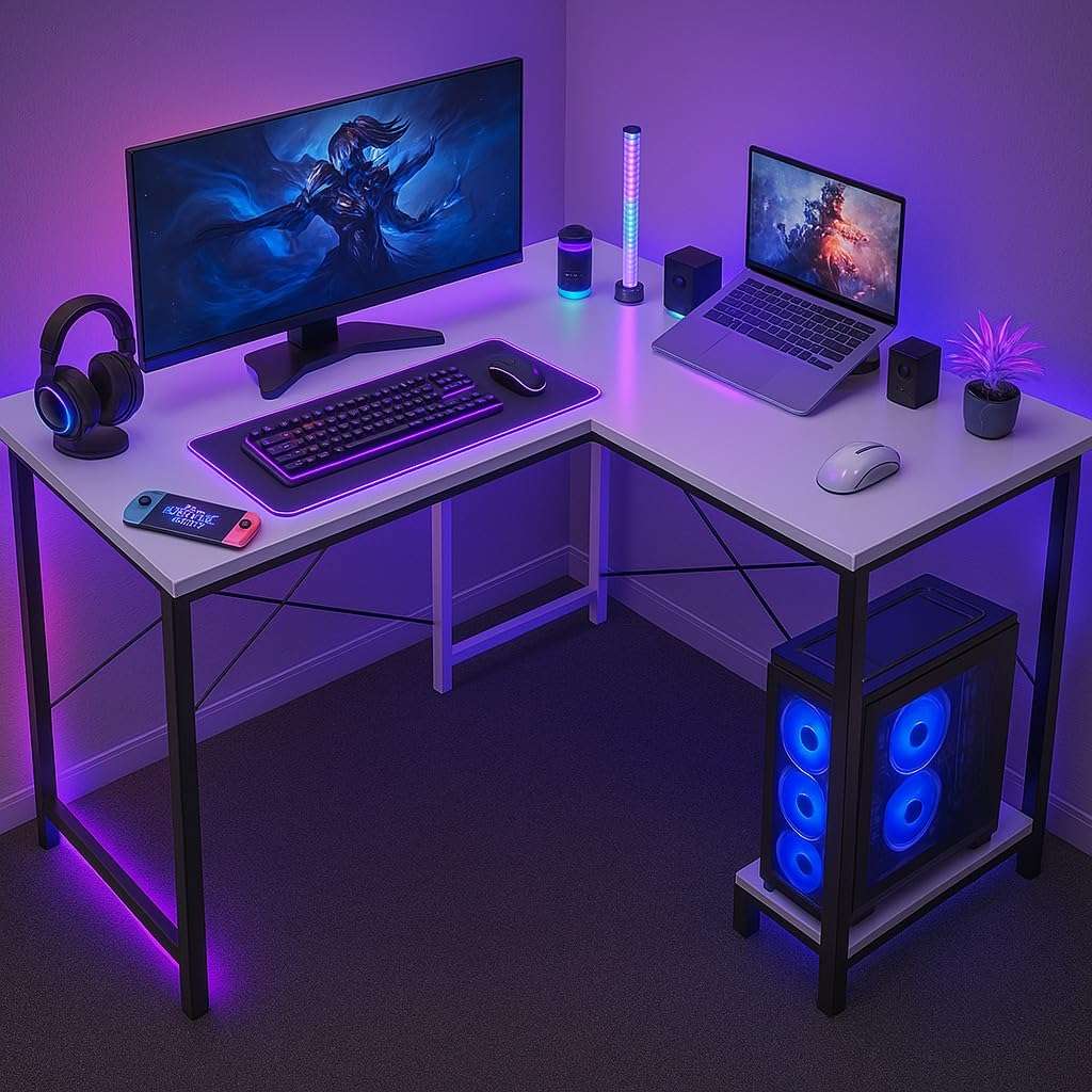 Callas L Shaped Computer Desk - Gaming Corner 50 Inch PC, Computer Corner Desk, Writing Workstation with Wooden Desktop CPU Stand for Home, Office, Room & Small Space (White - ST-22 White(R)) 1