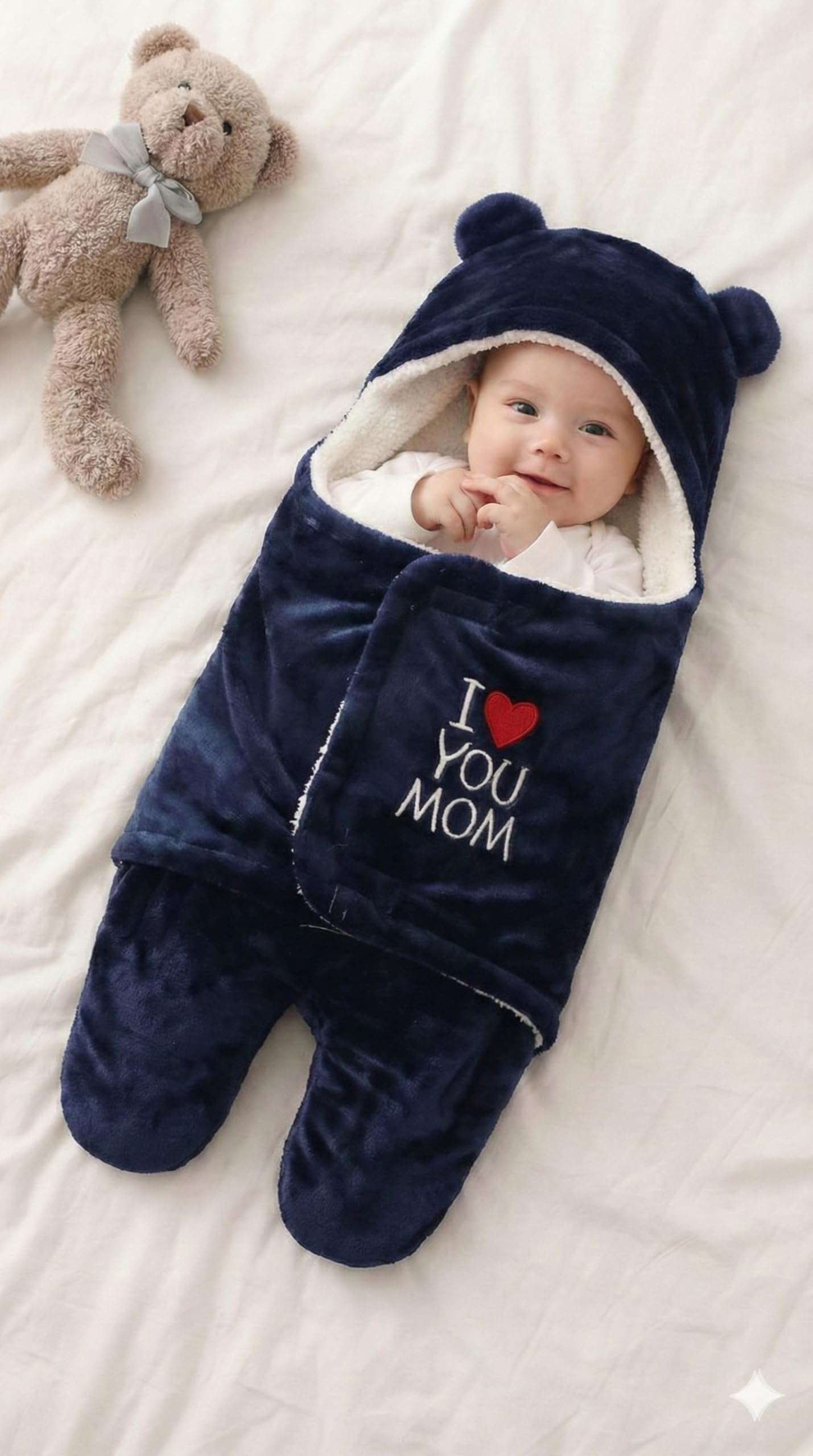 BABYZONE Soft Hooded Baby Blankets AC Blanket Baby Wrapper for Baby Boys and Baby Girls All Season Baby Blankets for 0-6 Month Babies.(Navy) 5