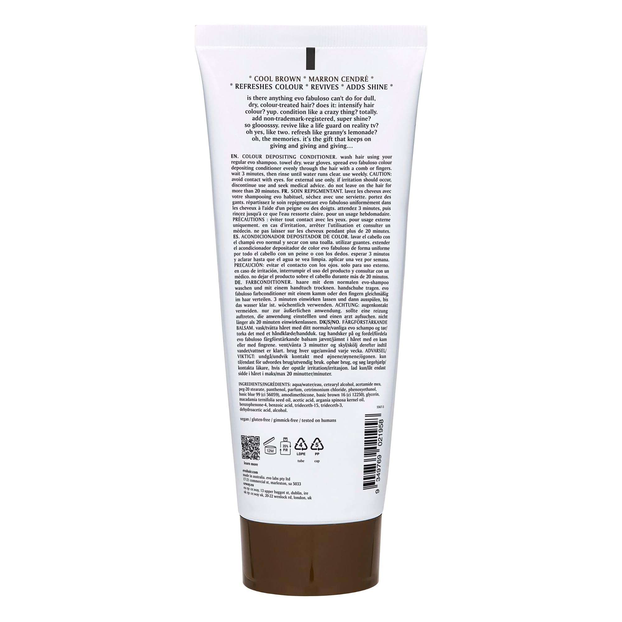 EVO Fabuloso Cool Brown Color Depositing Treatment - Color-Treated Hair Conditioner - Helps Maintain Color Depth, Tone & Shine - 220ml / 7.5fl.oz 5