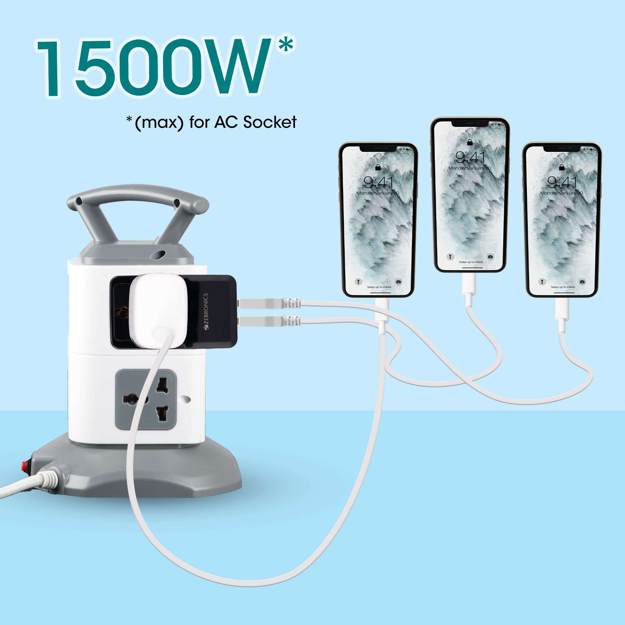 ZEBRONICS ZEB-MPA10 Dual USB Adapter with AC Socket,5V 3.1 A Output (Black) 4