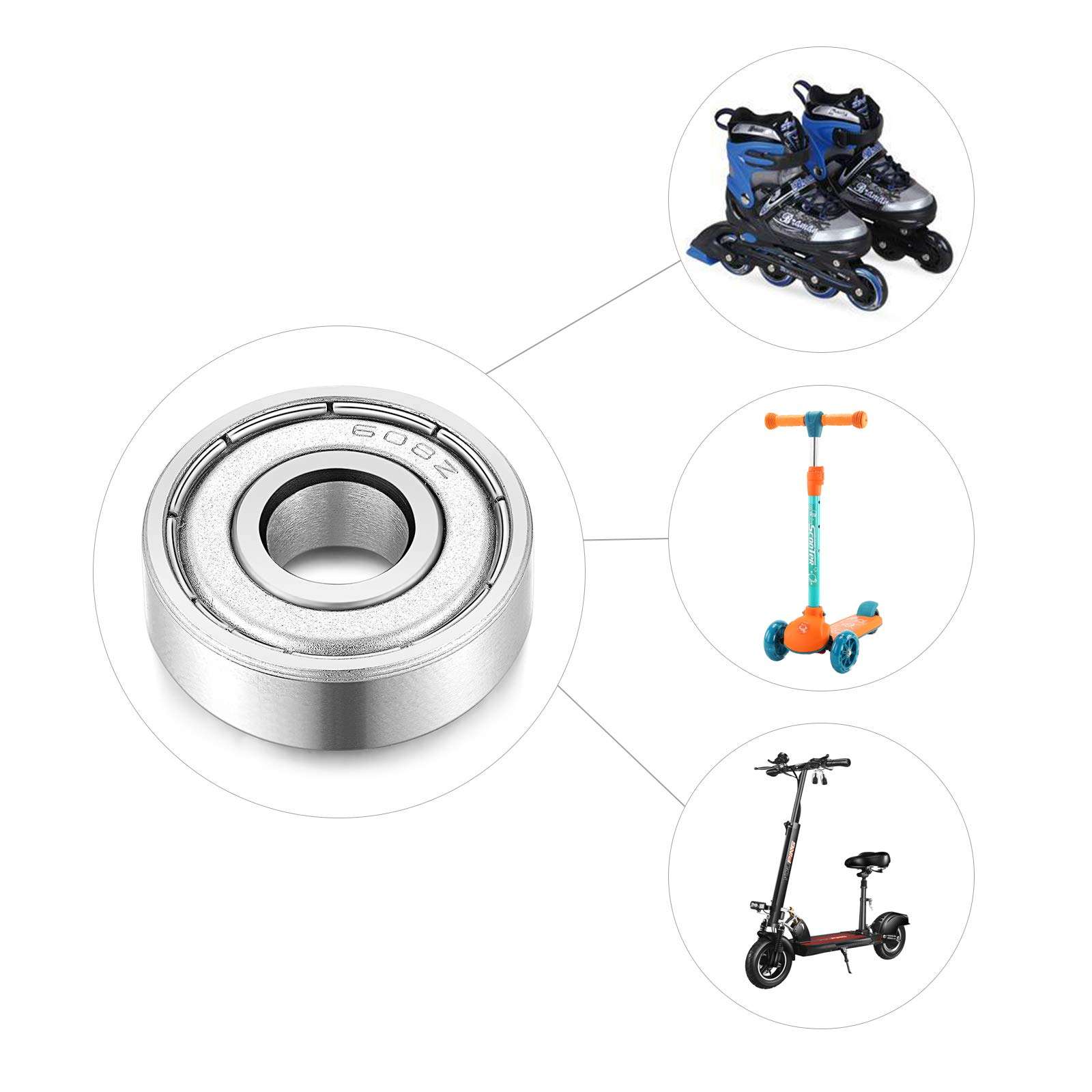 608-Z Shielded Sealed Miniature Skateboard-Bearings - 8x22x7mm, 10 Pcs, Used in Longboard and Scooters Machinery, Roller Skates (10) 5