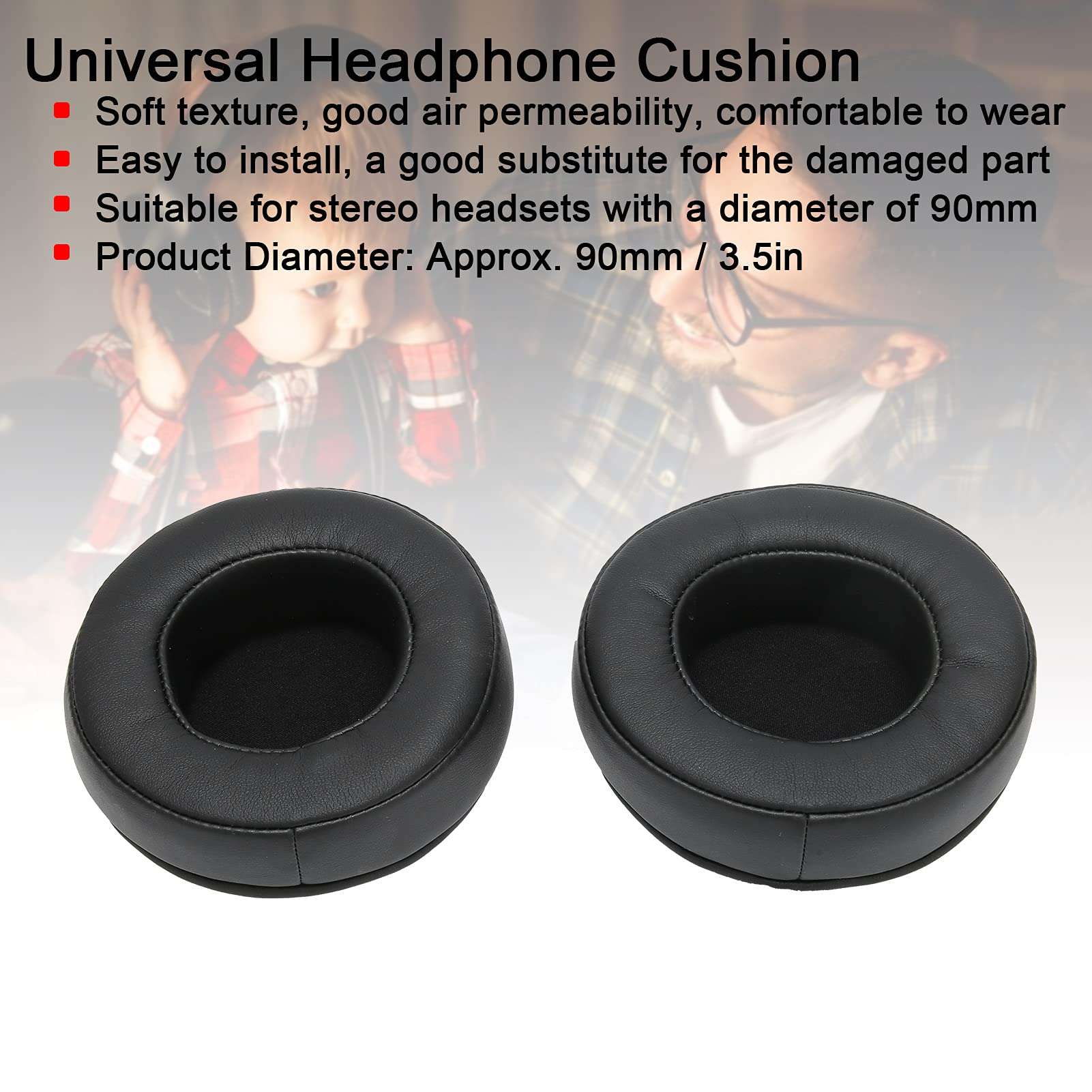 2Pcs 90mm Universal Headset Ear Cushion Replacement Parts, Reduce Noise, Sound, Easy Installation 3