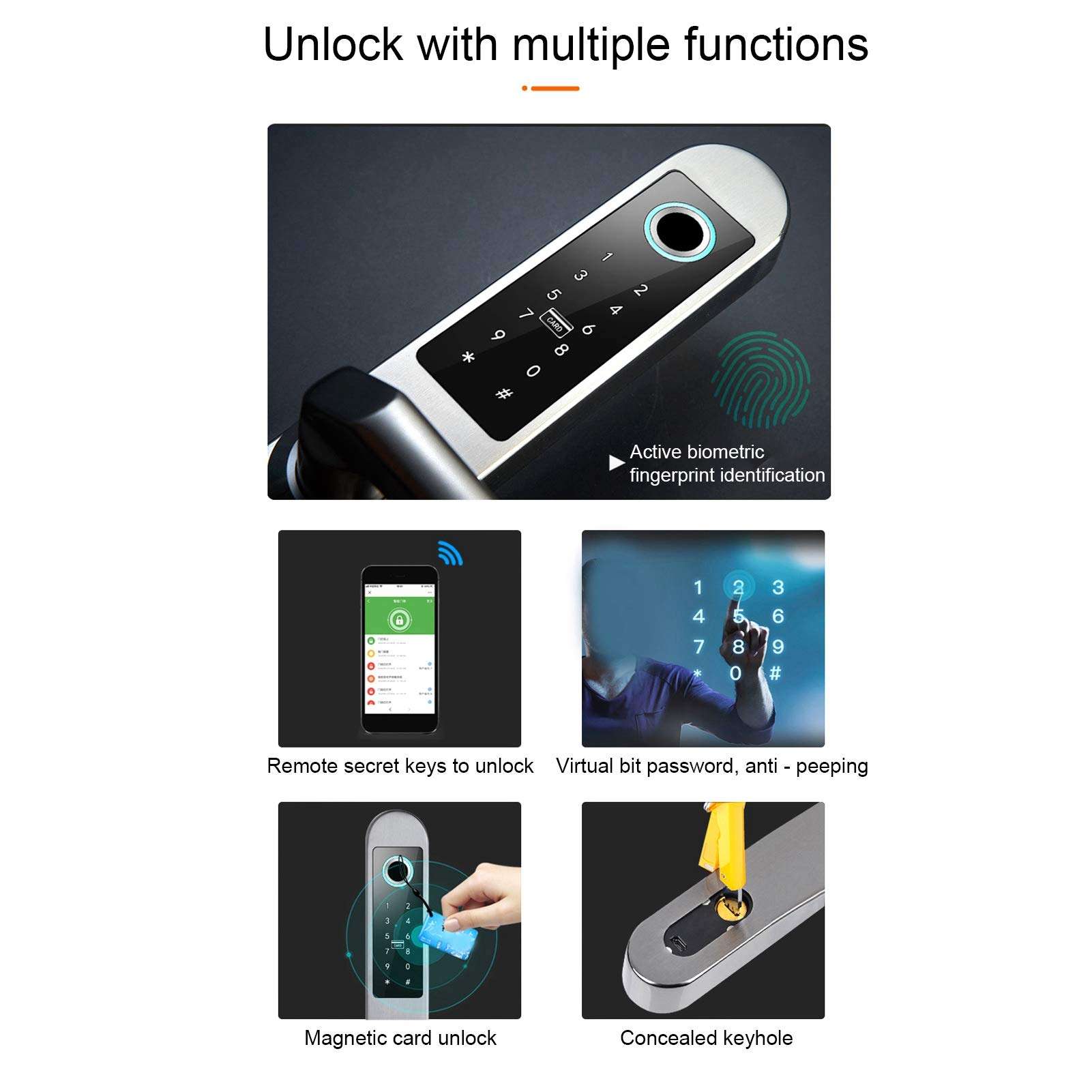 HONG Fingerprint Smart Door Lock, Five-in-one Entry Front Door Lock Biometric Room Door Lock Fingerprint Induction Digital Deadbolt for Home, Hotel, Office, Interior Door 4