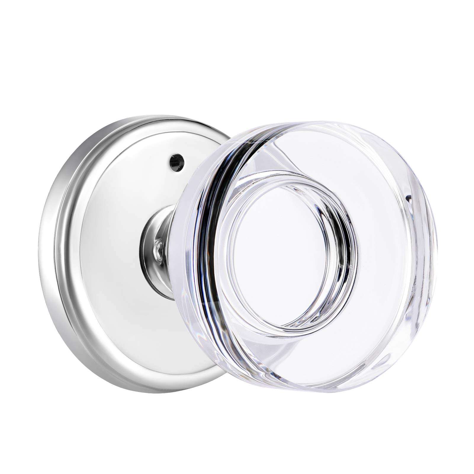 CLCTK Crystal Glass Door Knobs Interior with Lock, Privacy Bed Bath Door Knob Polished Chrome, Round Bathroom Door Knob Set, YXC-002 1