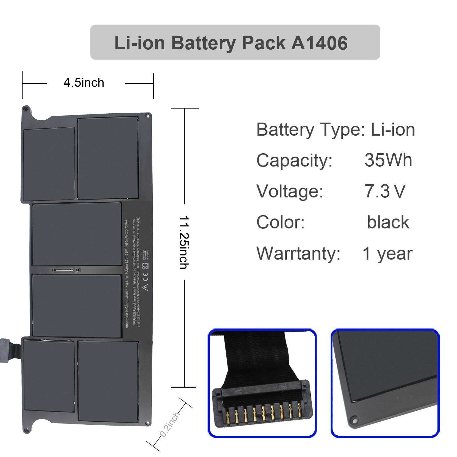 AN·GWEL 7.3V 35WH Replacement Battery for Apple MacBook Air 11" A1406 (2011) A1465 (2012) A1465 (Mid 2012) - 1 Year Warranty 2
