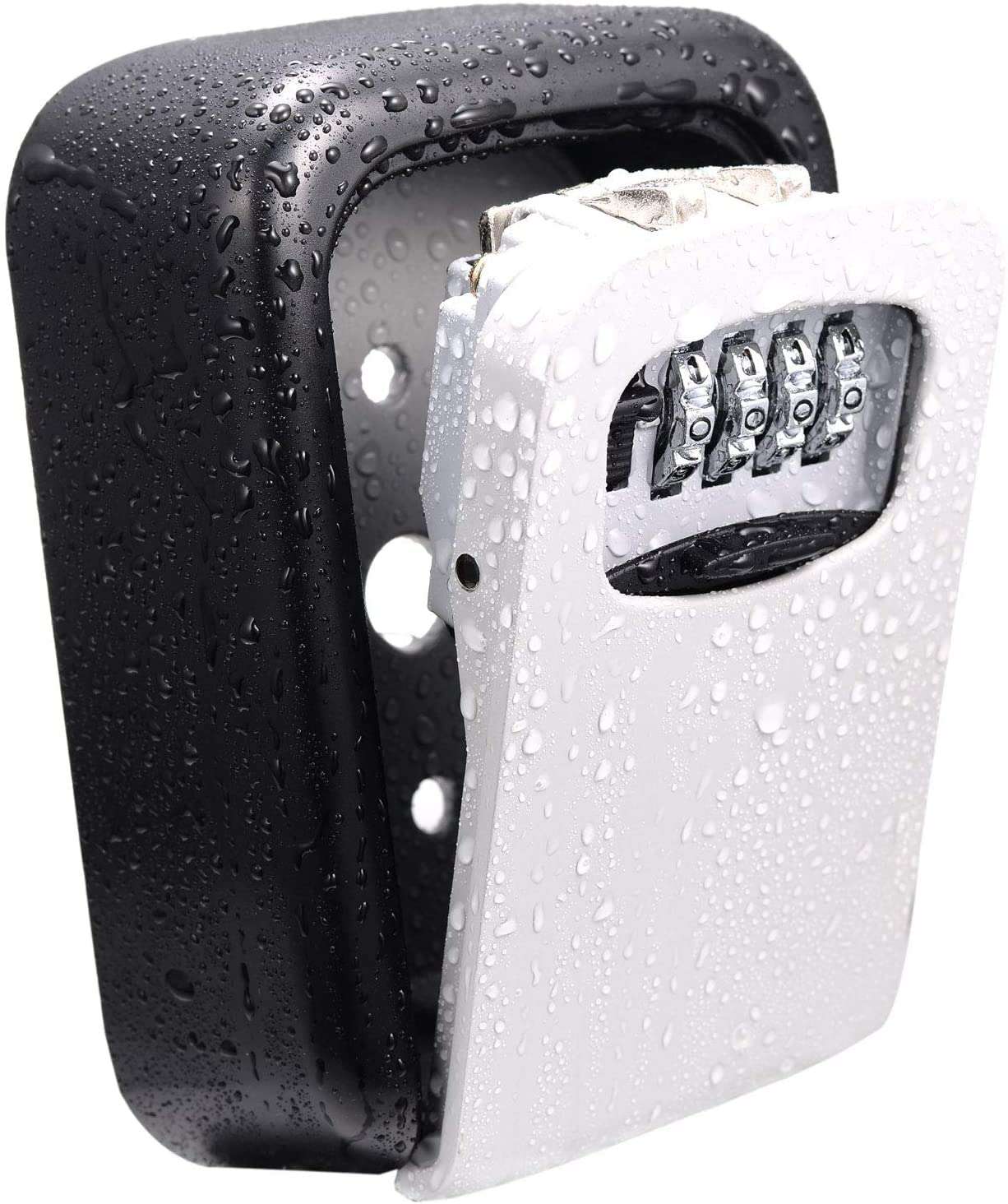 Homaxa Wall key safe box with waterproof exterior key combination and resettable code for house spare keys,Rectangle shape, 8.5 x 6.4 x 3.5 CM, Black & Silver