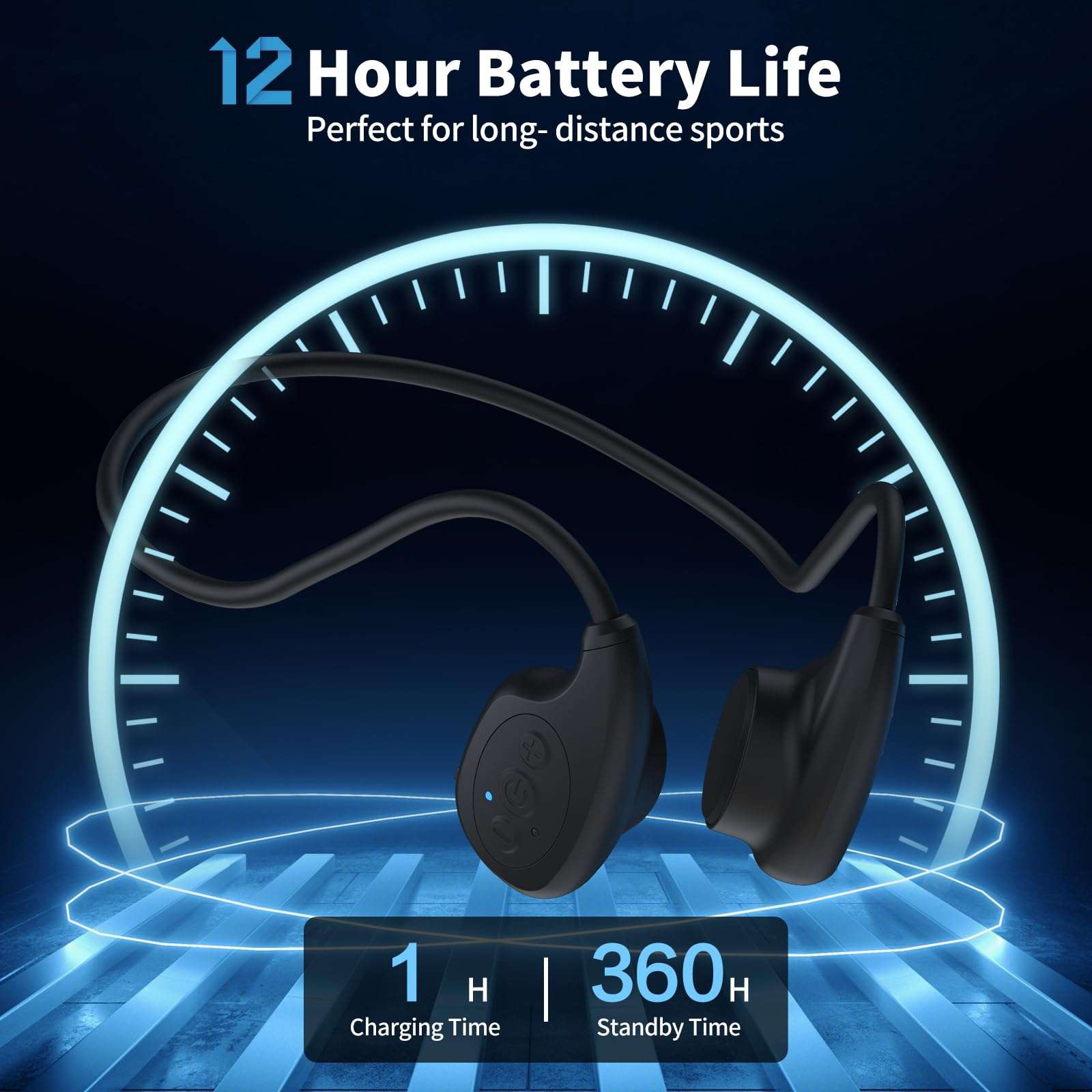 Bone Conduction Headphones, Bluetooth 5.4 Open Ear Wireless Headset, 12Hr Playtime, Waterproof Earphones for Sports, Running, Hiking, Cycling, with Earplugs 6