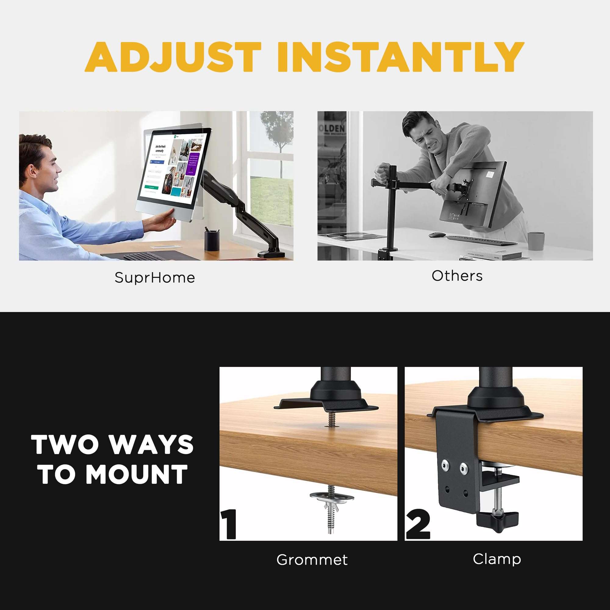 SUPRHOME Monitor Stand With 360° Rotation (One-Year Warranty) Gaming Room Setup | Monitor Arm Desk Mount With Gas Spring Technology | Riser Stand For Desk | Organize & Elevate Your Workspace 6