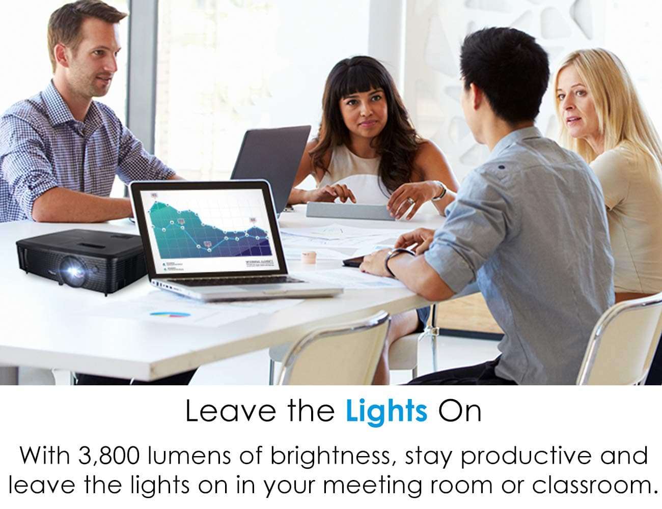 Optoma S334e SVGA Bright Professional Projector Lights On Viewing with 3,800 Lumens Latest DLP Technology Business Presentations Classrooms or Home 15,000 hour lamp life Speaker Built In Portable Size 4