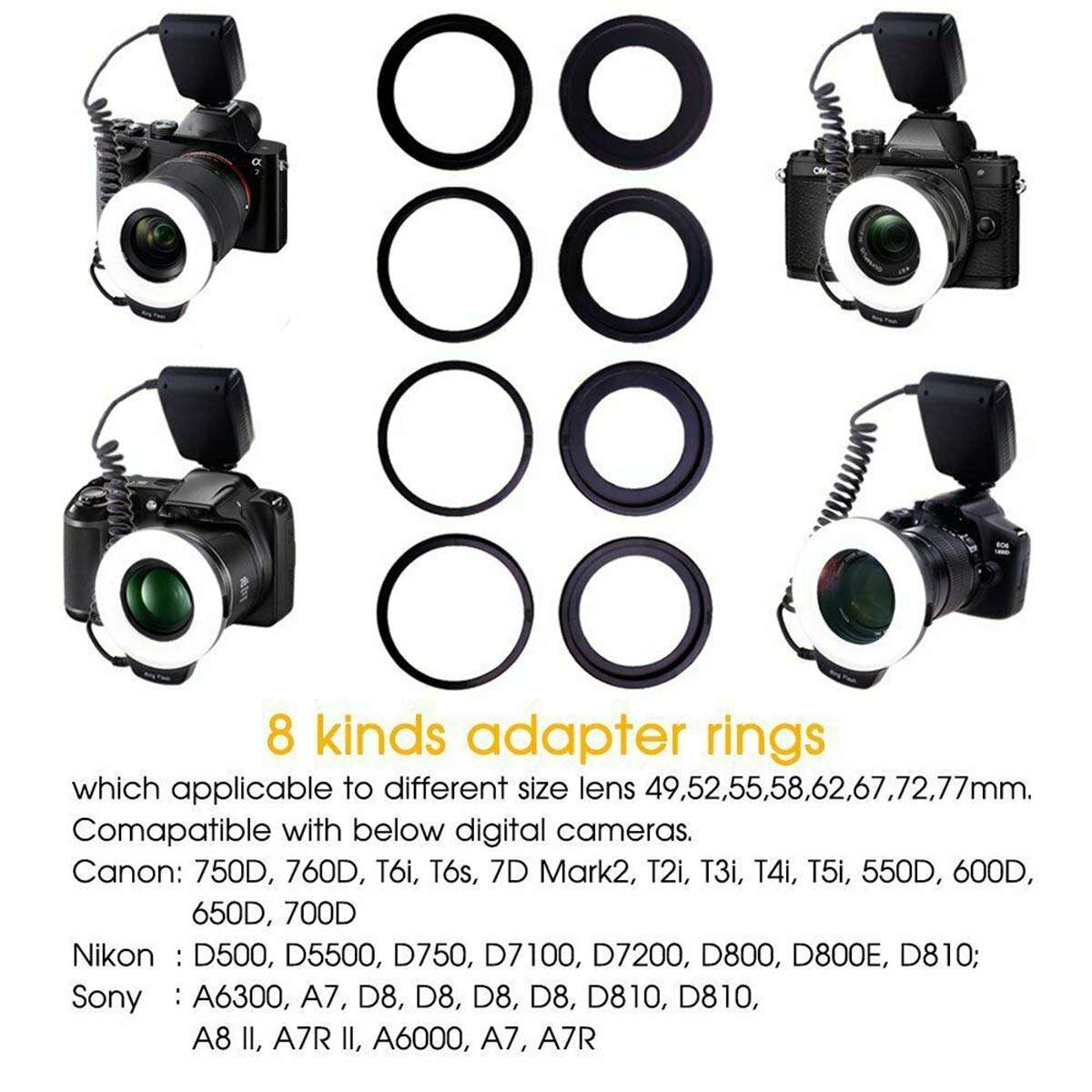 SOONHUA Camera Flash Light,Universal Macro 48LED Ring Flash Light for Nikon Canon DSLR Cameras 3