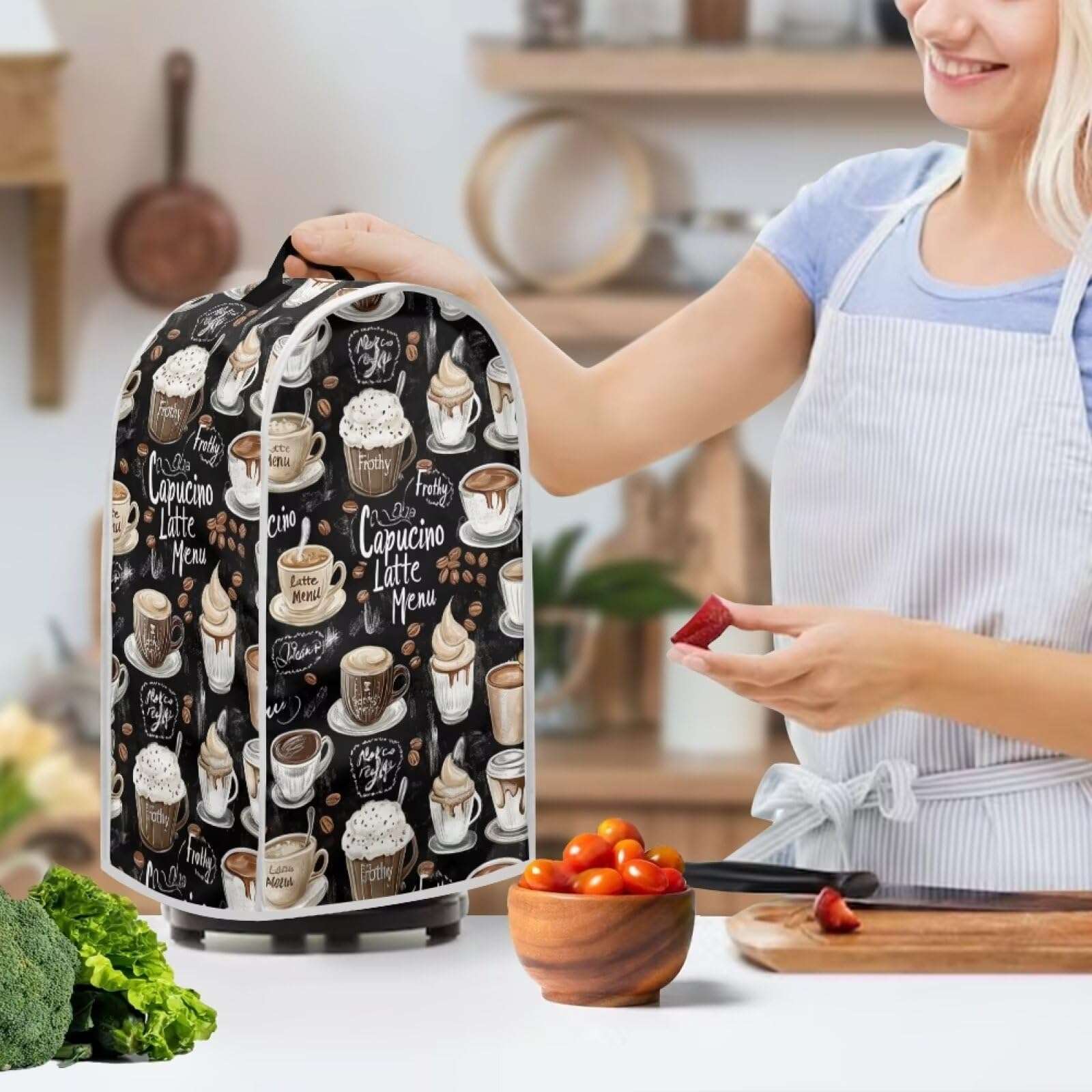 doginthehole Blender Cover with Top Handle Black Coffee Theme Dustproof Coffee & Juicer Maker Food Processor Protector Cover Small Kitchen Appliance Dust Cover for Kitchen Decor 4
