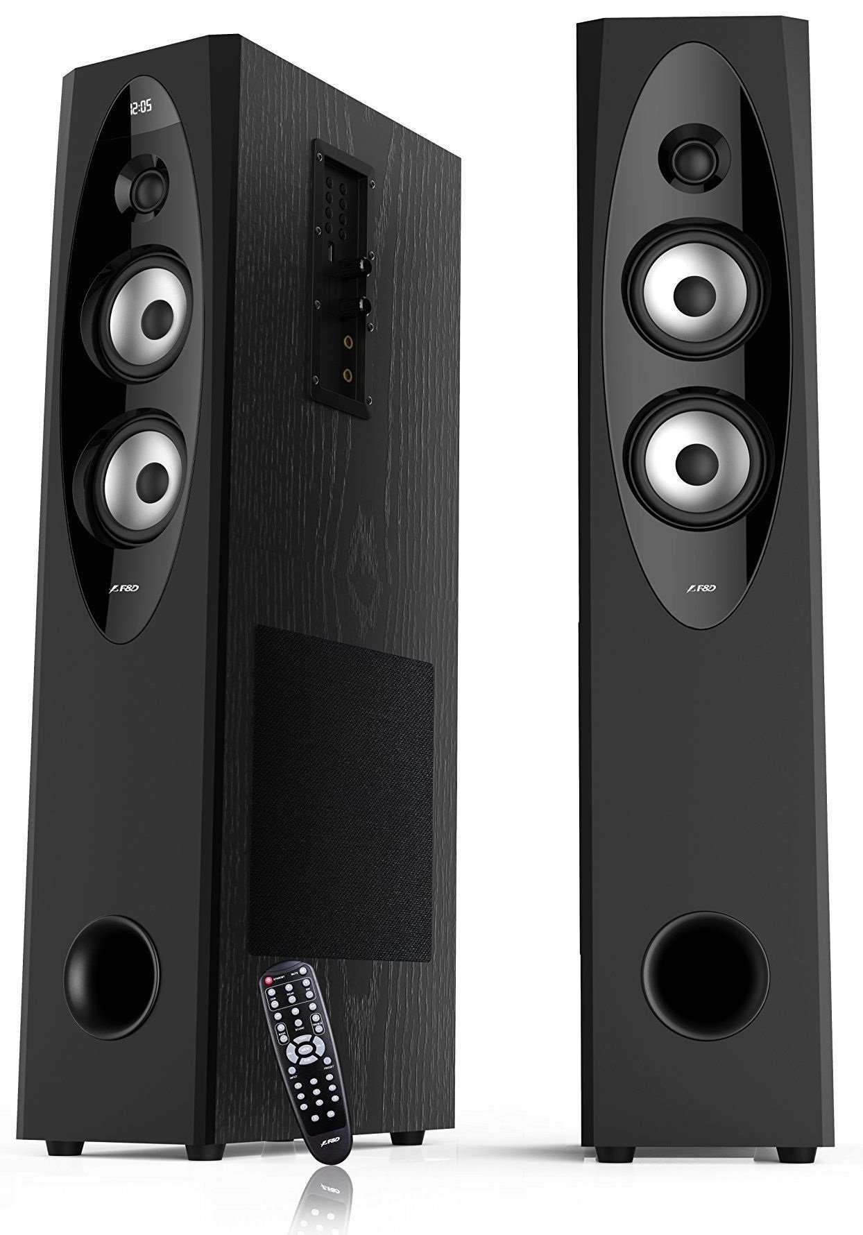 F&D T60X Twin Tower Speakers (Black) | Wireless Bluetooth Speaker | 220W Bass Boosted Output Power/Wireless Mic/Karaoke Function/LED Display | BT 5.0/FM/USB/AUX | Speaker For TV, Laptop & Mobile 1