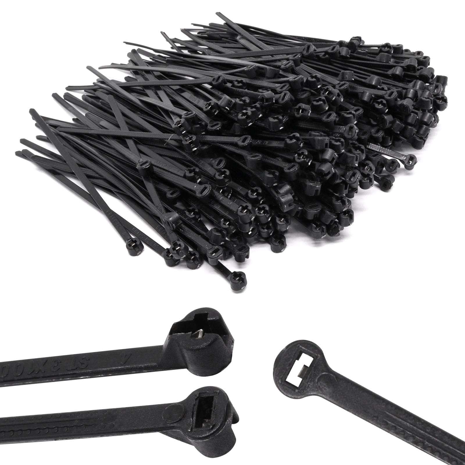 300pcs Push Mount Zip Ties, 4" Cable Zip Tie with Stainless Steel Metal Tooth Locking Device, Self Locking Straps Heavy Duty Nylon Zip Tie Clips for Industry, Auto, Construction, Electronic (4inch)