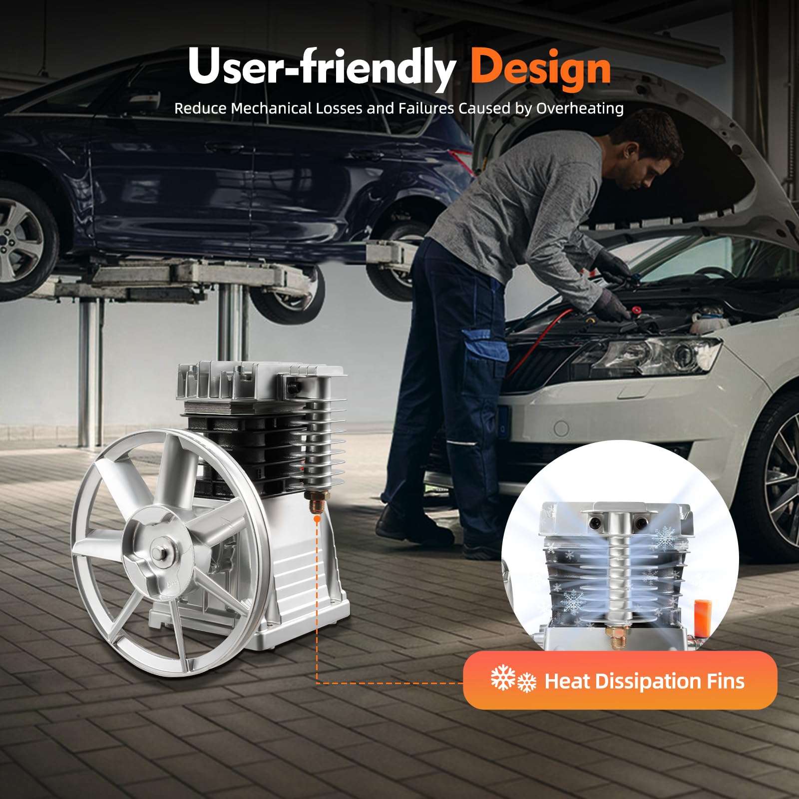 3HP Air Compressor Pump, Oil Lubricated Air Compressor Piston Pump Head Twin Cylinder Aluminum Air Compressor Head With Silencer and Screw, Breathing Nozzle 250L/min (2065-2.2KW-3HP) 5