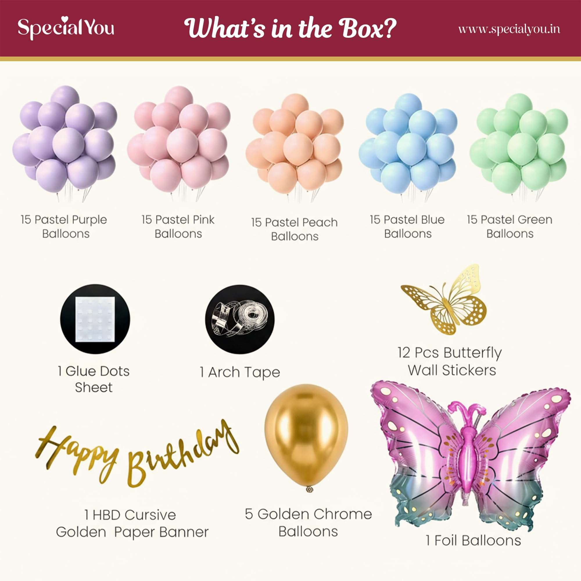SpecialYou.in Butterfly Theme Birthday Party Decorations with Pastel Balloons for Decoration,Foil Balloons for Decor,Butterfly Stickers for Wall Decoration,Birthday Decoration Kit for Girls,Set of 1 3