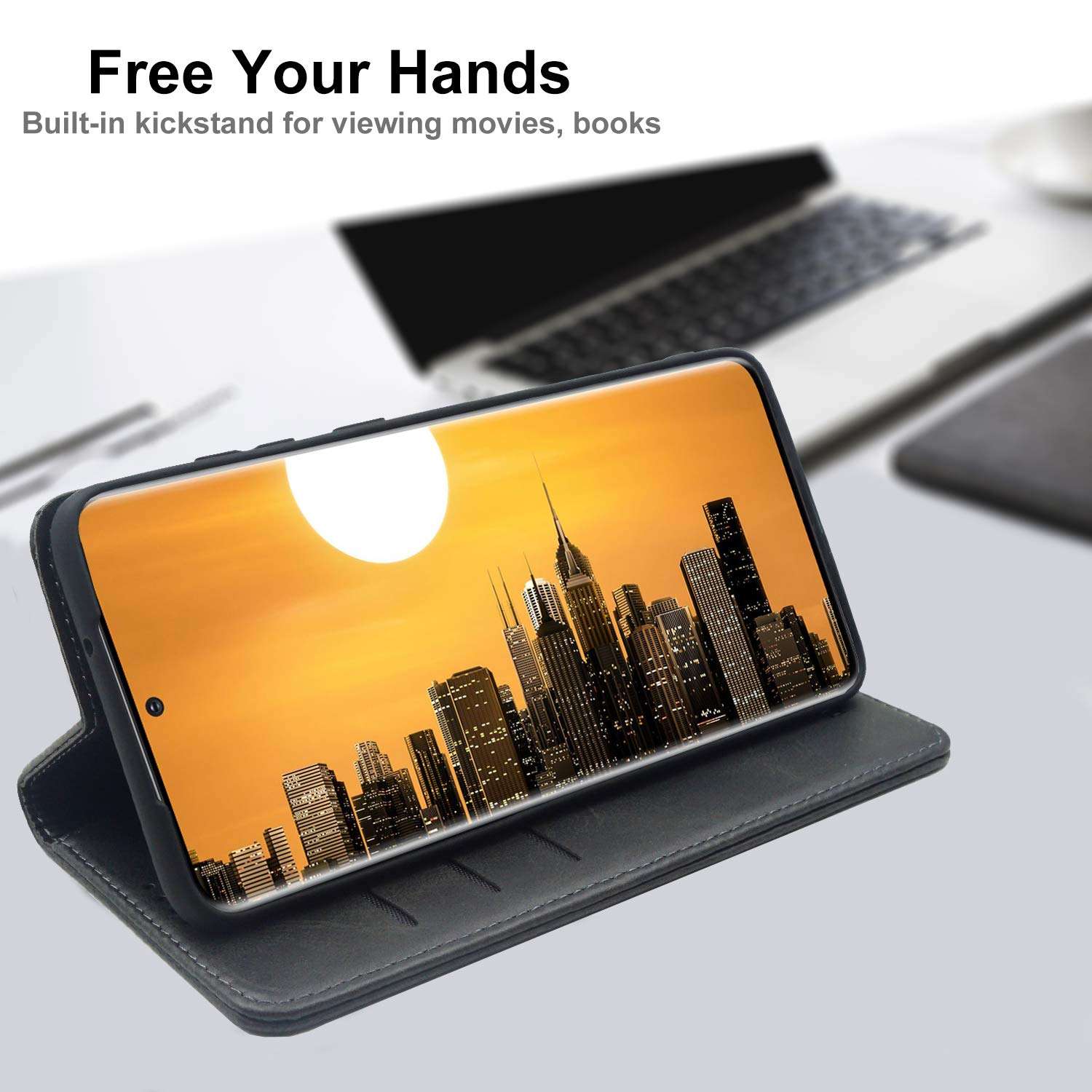 D DESSVON Samsung Galaxy S20 Case Wallet Black, Galaxy S20 Case with Card Holder Kickstand, Strong Magnet No Buckle Business Style Flip Leather Protective Phone Case Cover for Samsung Glaxy S20 4