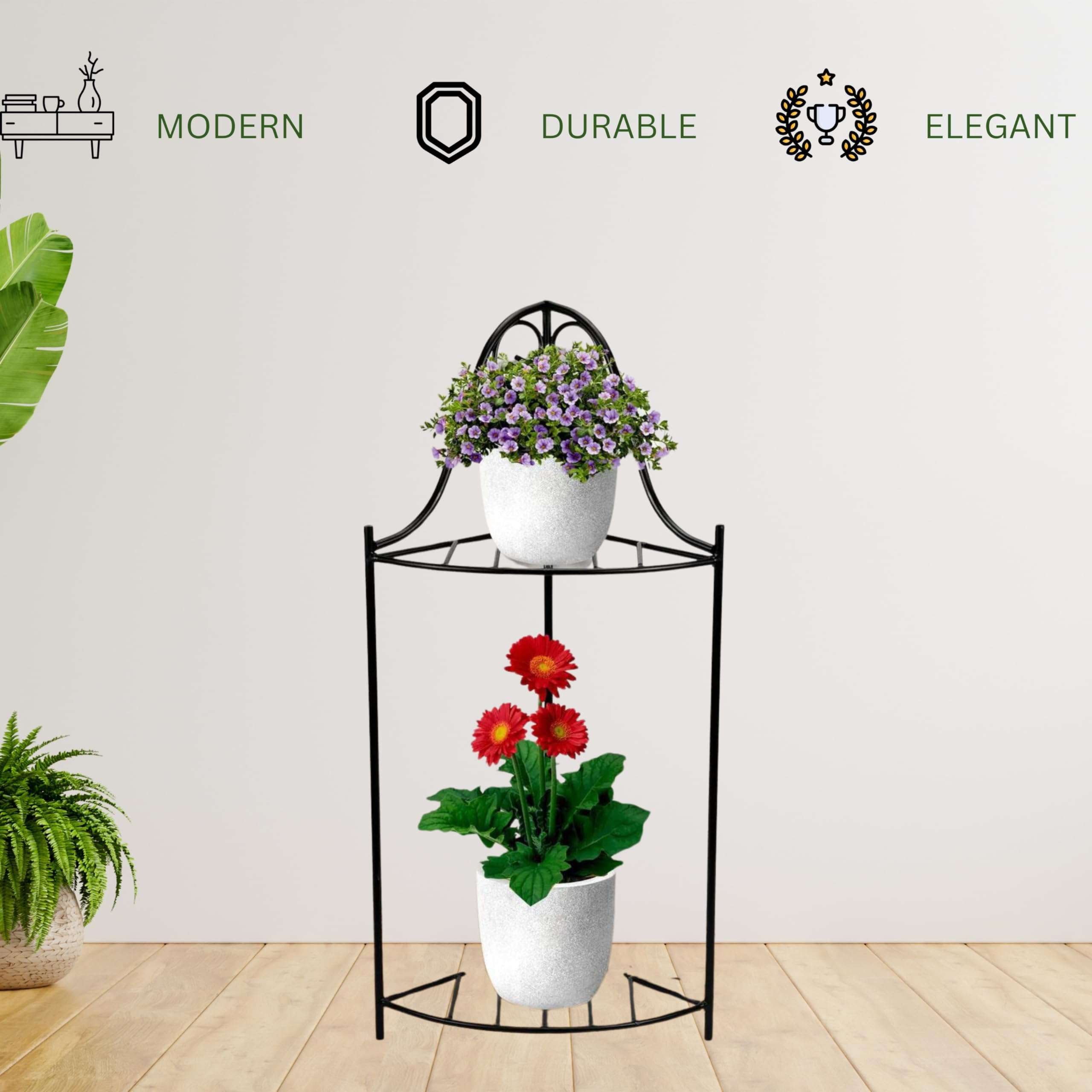 Nature at Homes - Corner Elegance Metal Stand Duo 2-Tier Versatile Home Décor Accent for Living Rooms, Bedrooms, Balconies, and Home Décor 4