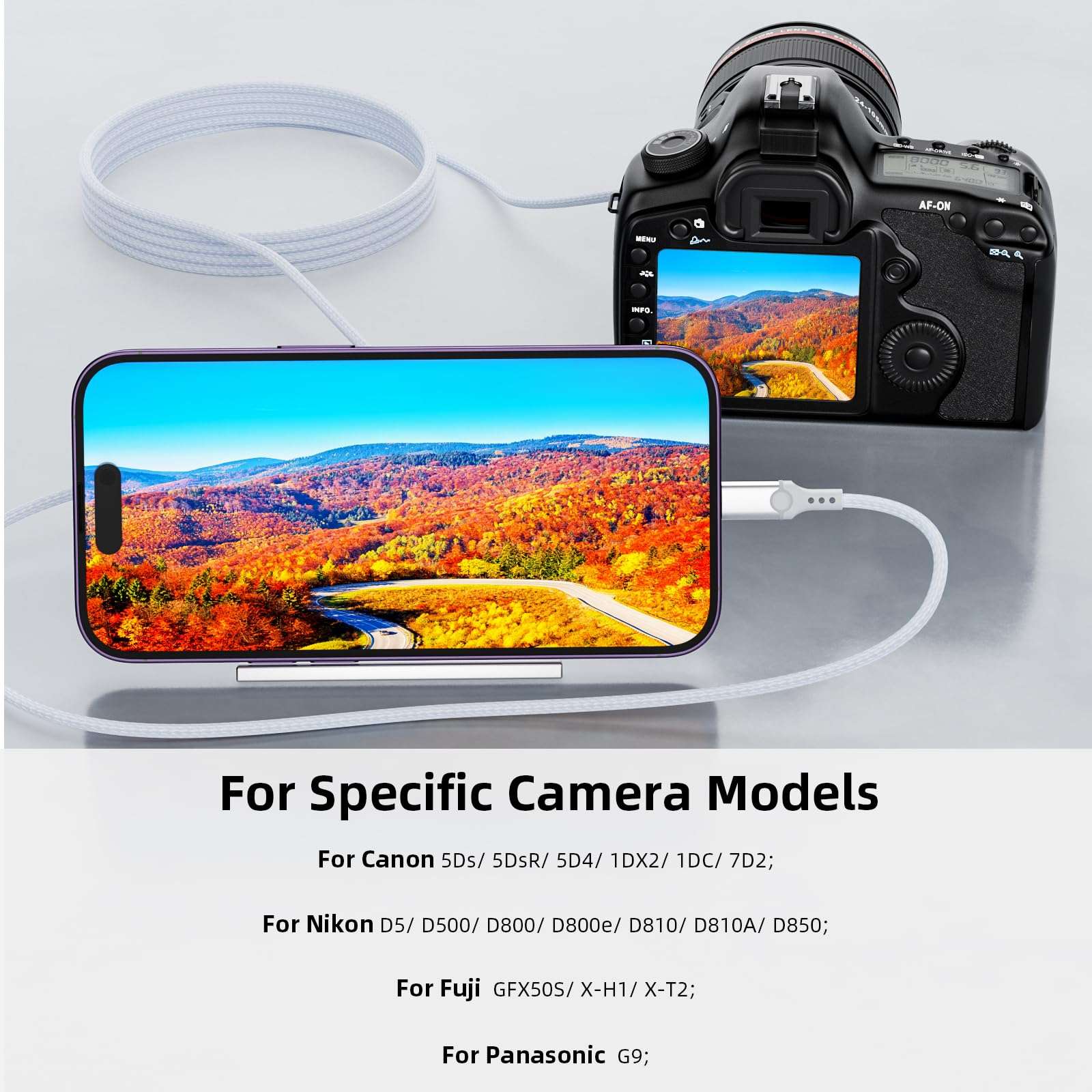 APAPATEK for Lightning to Micro B USB 3.0 OTG Cable for Camera Canon 5D/1DX2/1DC/7D2, Nikon D5/D8 Series, Fuji GFX50S/X-H1/X-T2. Import Photos, Videos for iPhone 14/13/12/11, 3.3ft - for Camera Only 3