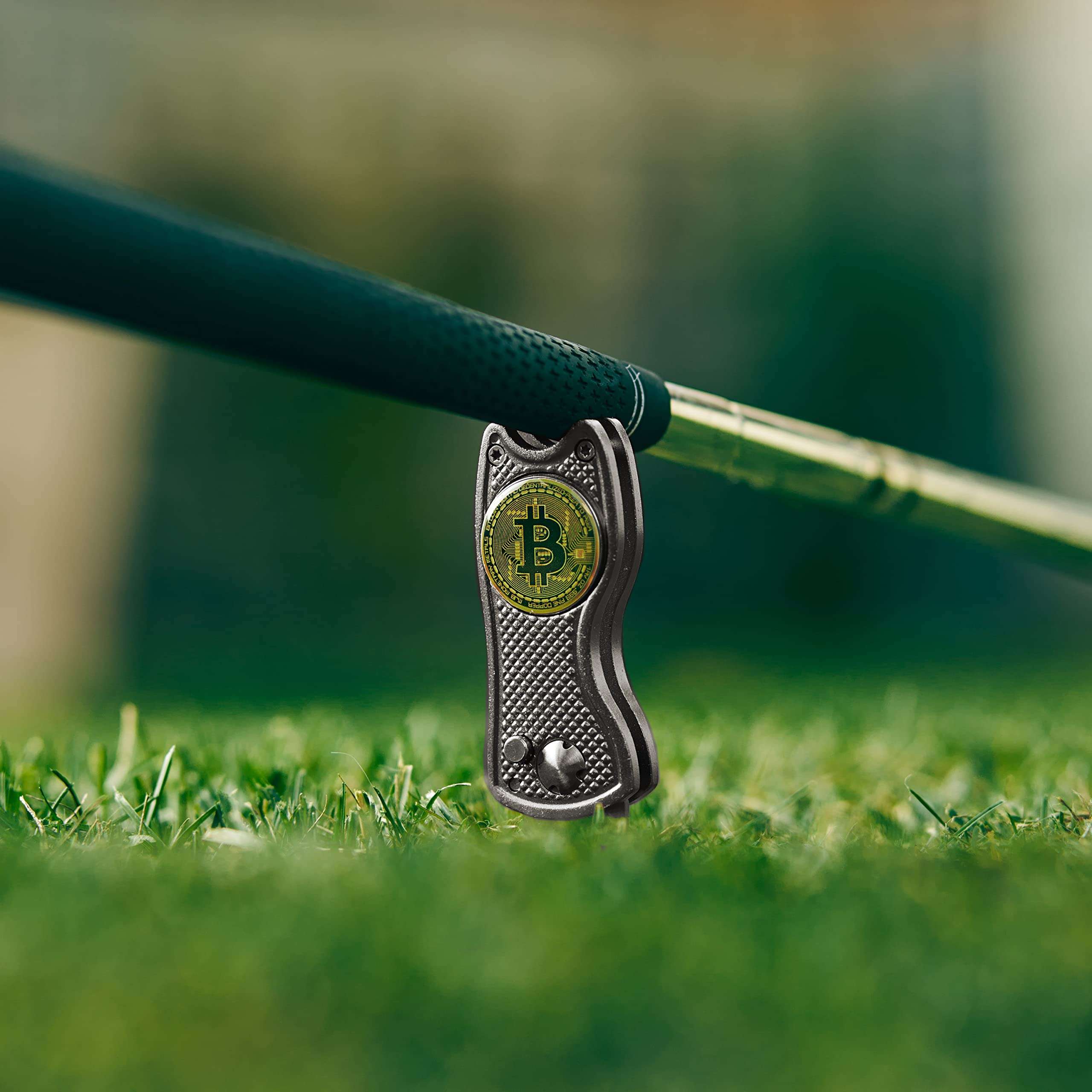 HODL 21 Bitcoin Golf Divot Repair Tool, All-Metal Golf Accessories - 3- in-1 Golf Multitool (Divot Tool, Ball Marker, Club Holder) | Foldable with with Pop-up Button & Magnetic Ball Marker 6