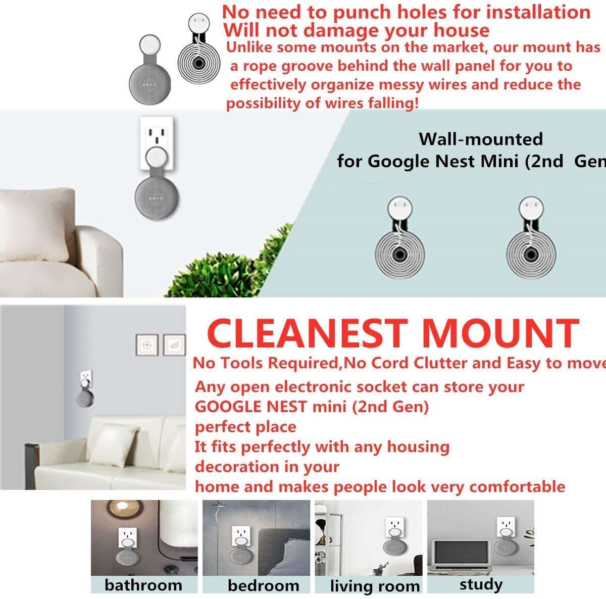 Yichuang Outlet Wall Mount Holder for Mini (2nd Gen) Perfect Cord Management for Mini Voice Assistant 5