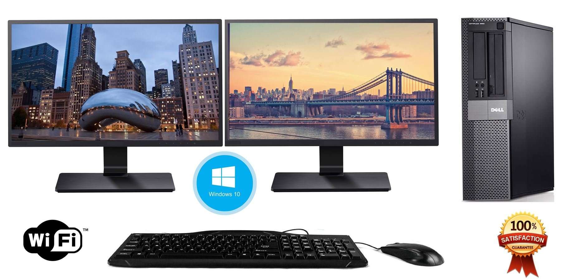 Dell Optiplex 980 Desktop PC with Two NEW Dell 24 inch Monitor - Intel Core i5-650 3.2GHz 16GB 250GB DVD Windows 10 ~ Keyboard & Mouse ~ WiFi Adapter (Renewed) 1