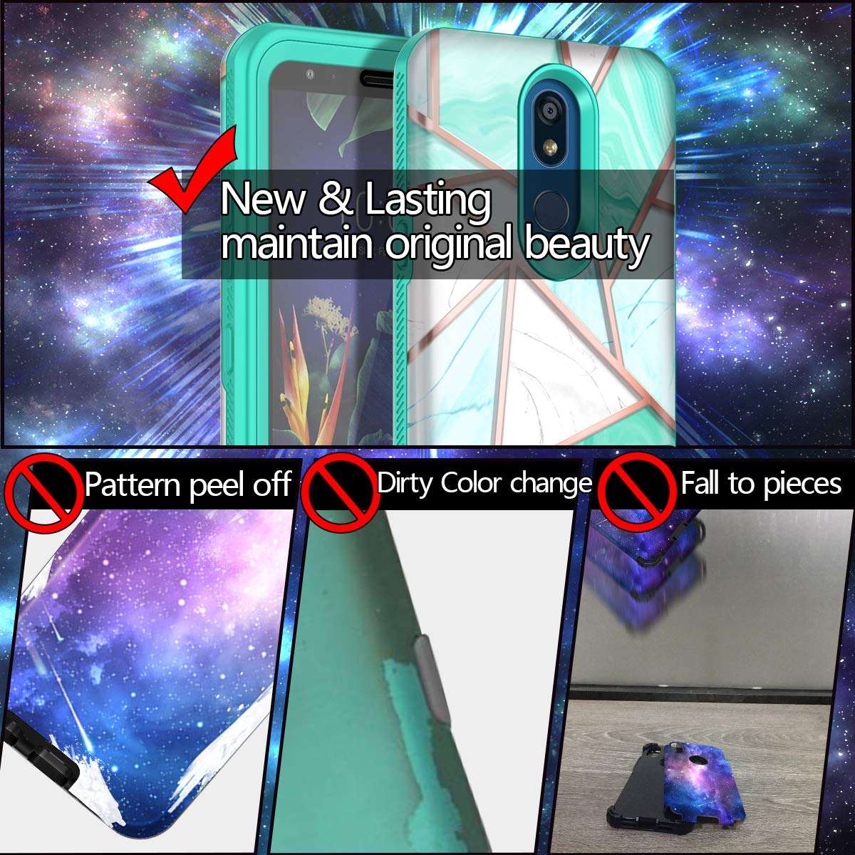 Hekodonk for LG K40/ LG K12 Plus/LG X4 (2019)/LMX4 Case Built in Screen Protector Heavy Duty High Impact PC TPU Full Body Protective Shockproof Anti-Scratch Cover for LG K40 -Marble Mint 4