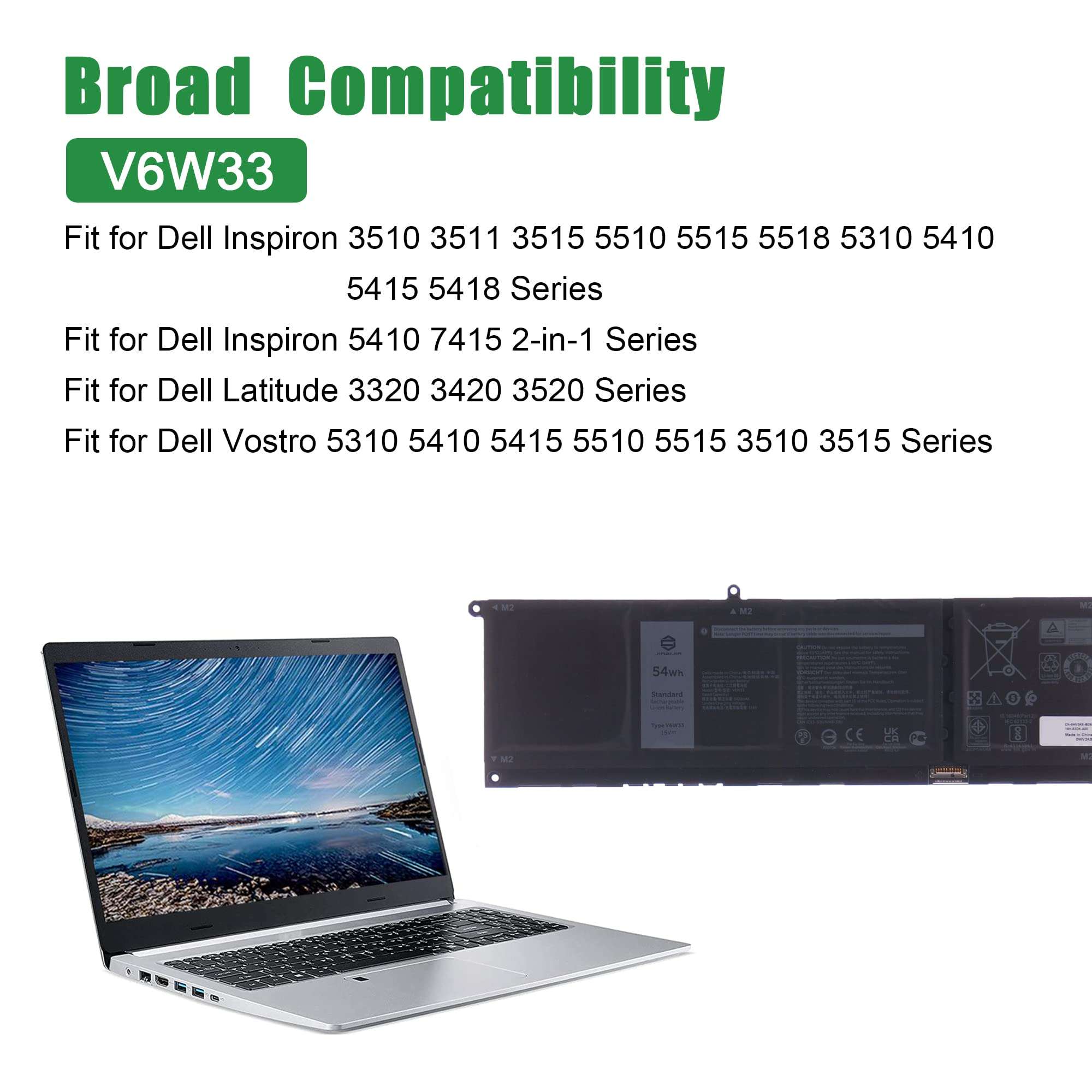 JIAZIJIA V1P4C FMXMT Laptop Battery Replacement for Dell Chromebook 13 3380 Inspiron Chromebook 7486 Series Notebook VIP4C 0FMXMT 7.6V 56Wh 7000mAh 4