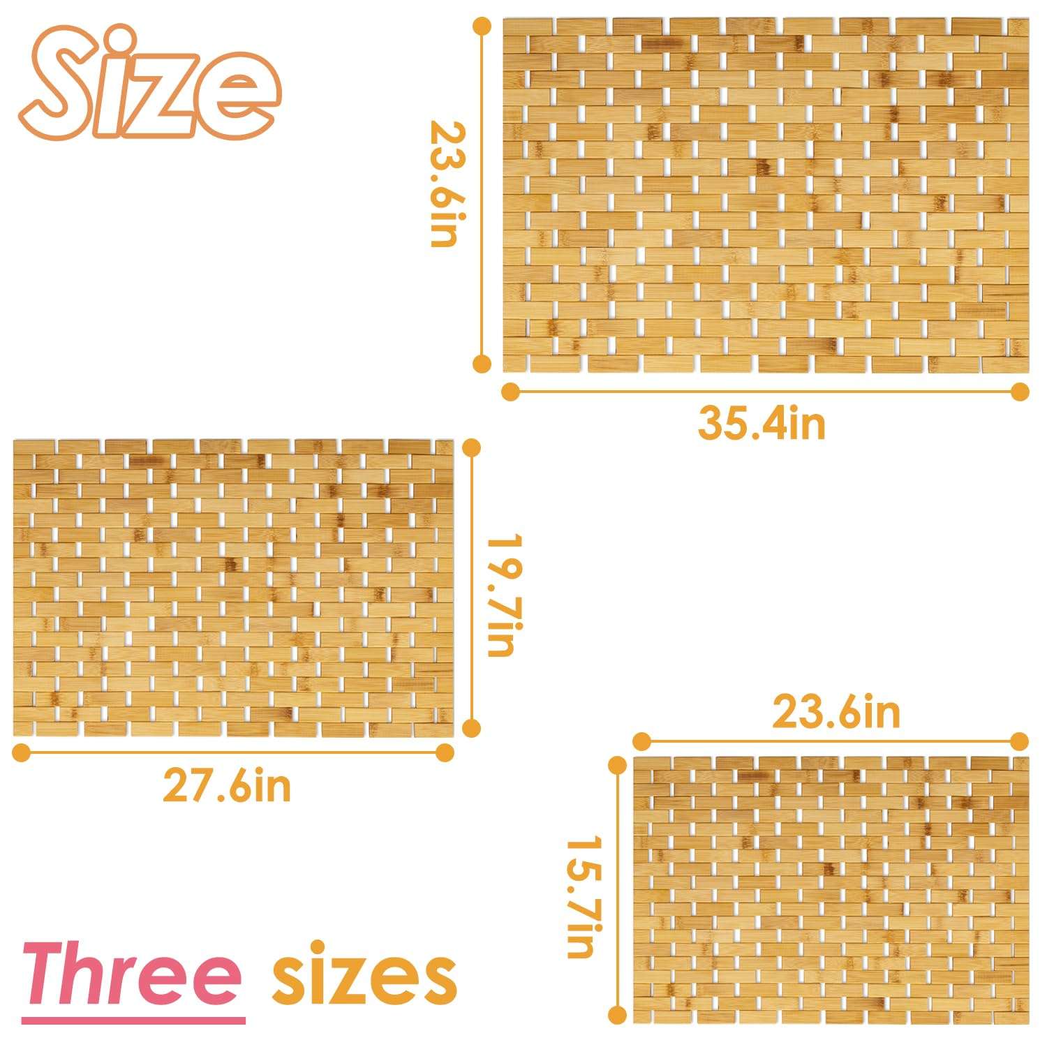 JforSJizT Natural Bamboo Bath Mat with Anti Slip Pads,Bathroom Shower and Bathtub Floor Mats Bath Rugs,Wooden Non Slip Water Proof Mat,Use for Kitchen Bedroom Toilet Doormat Pet Mat Floor Rug 5