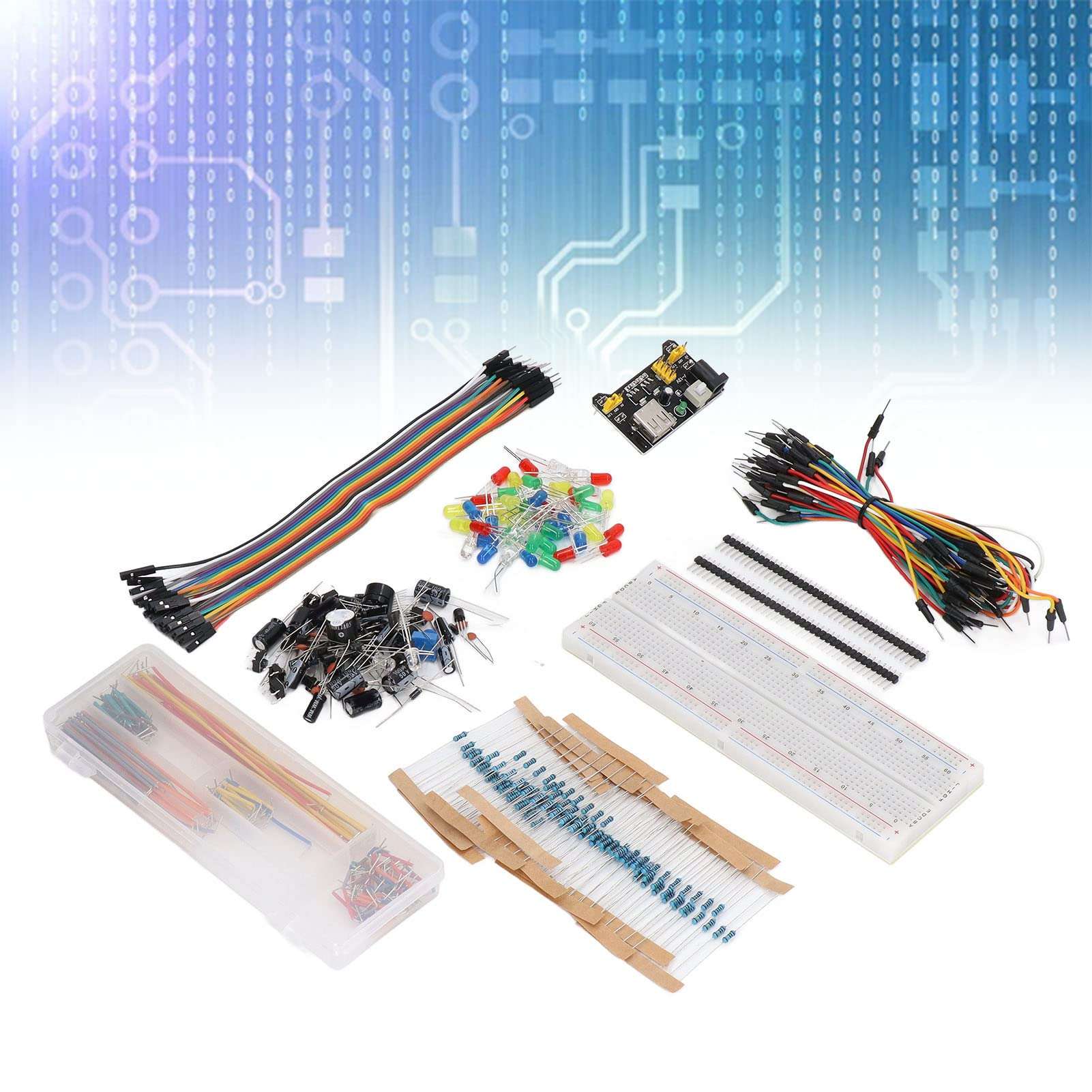 Electronics Fun Kit Electronics Component Kit Starter Fun Assortment with Power Supply Module, Jumper Wire, Precision Potentiometer, 830 tie Points Breadboard for R3 5