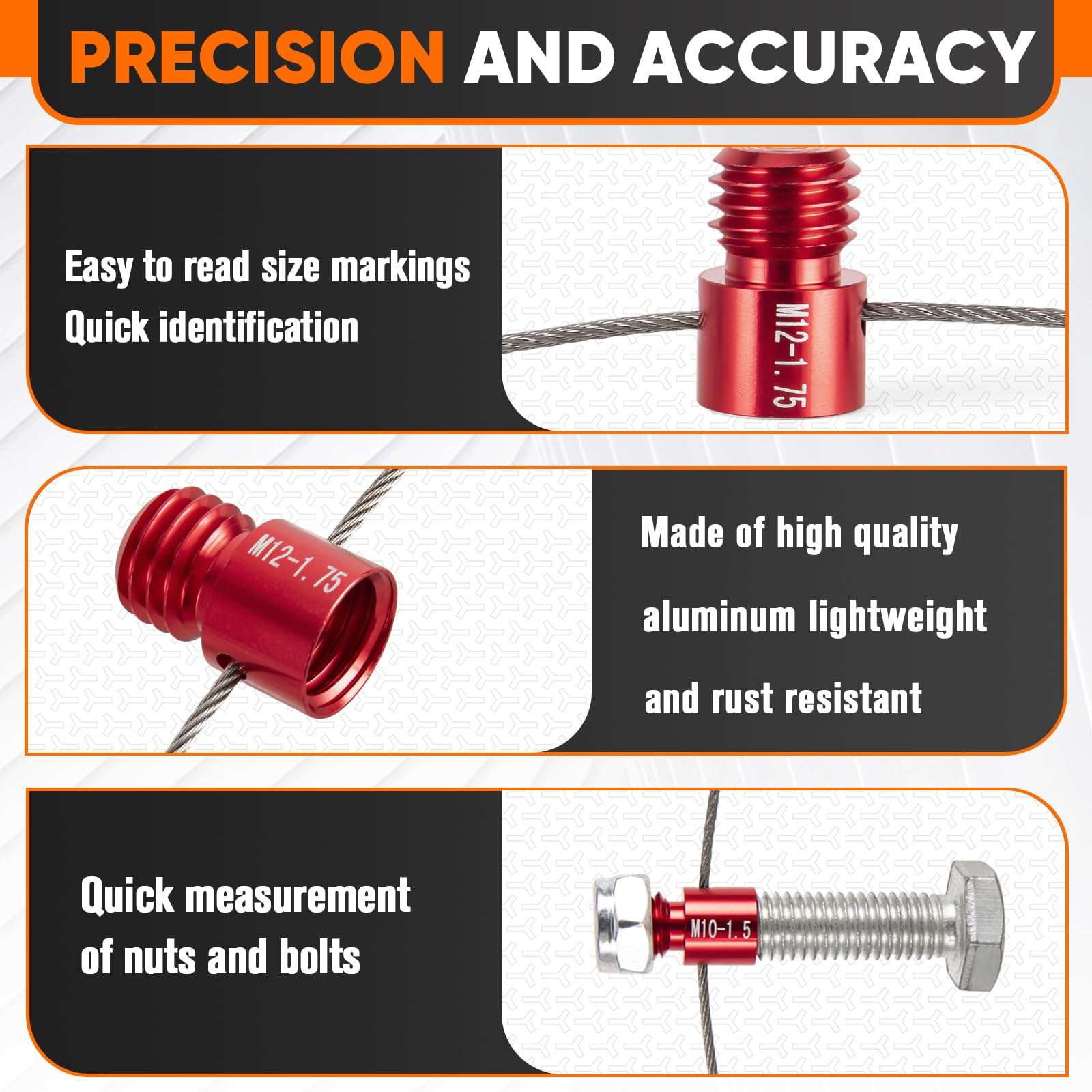 ASDFGHT Nut and Bolt Thread Checker - (44 Gauges) Aluminum Bolt and Nut Identifier Gauge - SAE and Metric Nut Bolt Size Gauge - Nut and Bolt Measurement Tool with Engraved Identification 6