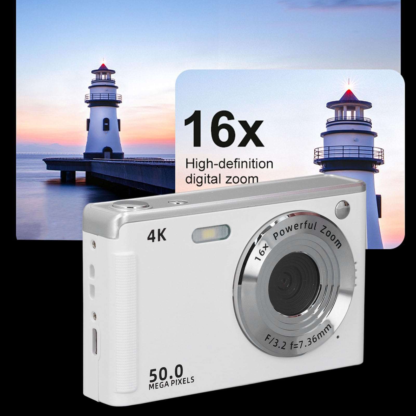 Digital Camera, 4K 50MP Autofocus Kids Camera with 16X Zoom, 2.8 Inch LCD Screen DSLR Camera with Fill Light 3