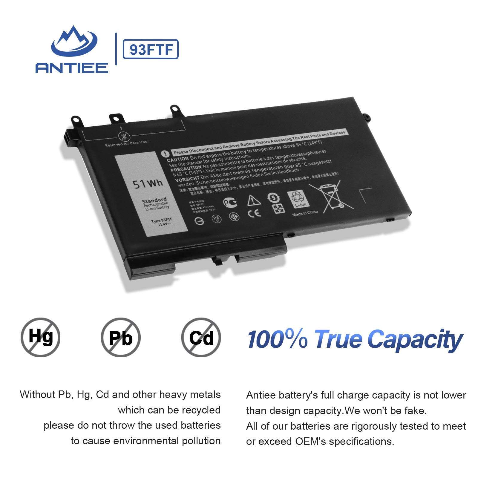 ANTIEE 51Wh 93FTF Laptop Battery Replacement for Dell Latitude 5280 5480 5580 5590 5490 5288 5290 5488 E5280 E5480 E5580 E5490 E5590 E5290 Precision 15 3520 3530 Series D4CMT 4YFVG 83XPC 083XPC 3