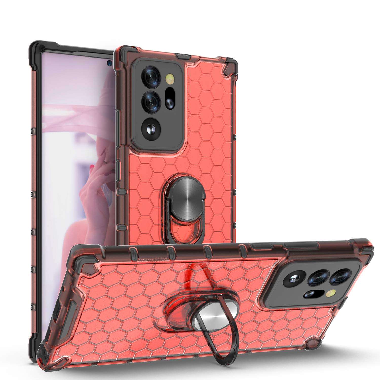 Galaxy Note 20 Ultra Case, Shockproof Bumper Cover with Kickstand Holder [Work for Magnetic Car Mount] Compatible with Samsung Glaxay Note 20 Ultra, Red 1